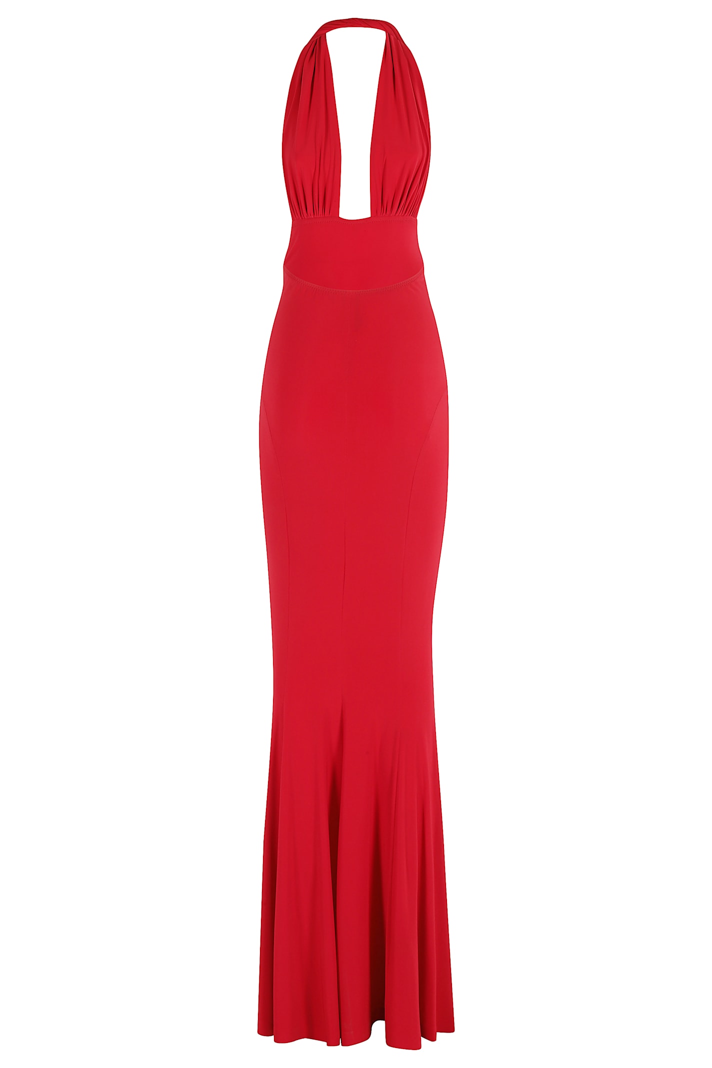 Norma Kamali Cross Halter Fishtail Gown In Red
