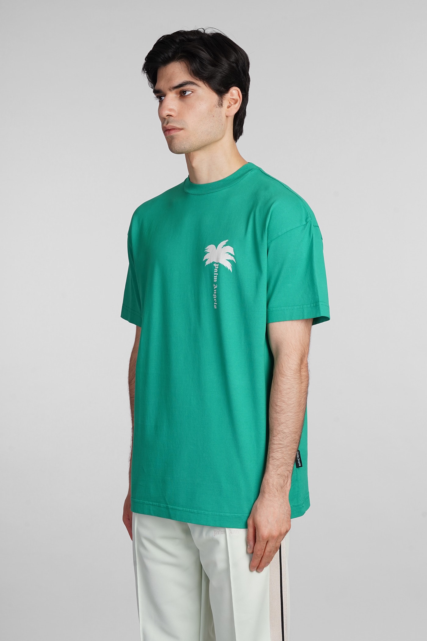 Shop Palm Angels T-shirt In Green Cotton