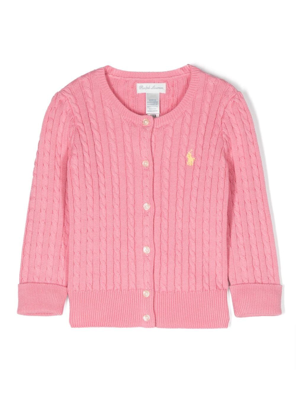 Shop Polo Ralph Lauren Mini Cable Tops Sweater In Florida Pink With Oasis Yellow