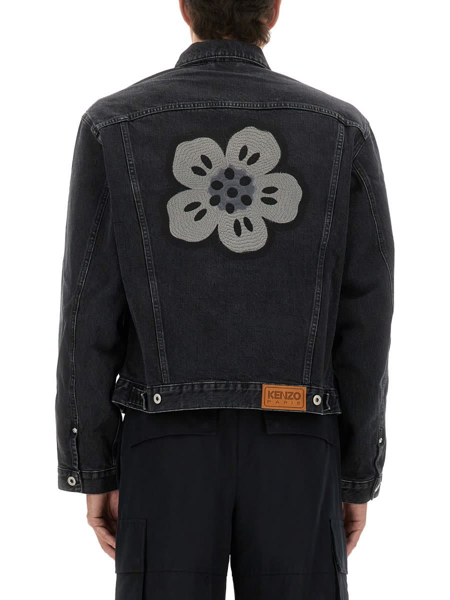 Kenzo Truker Jacket With Boke Flower Embroidery In Black