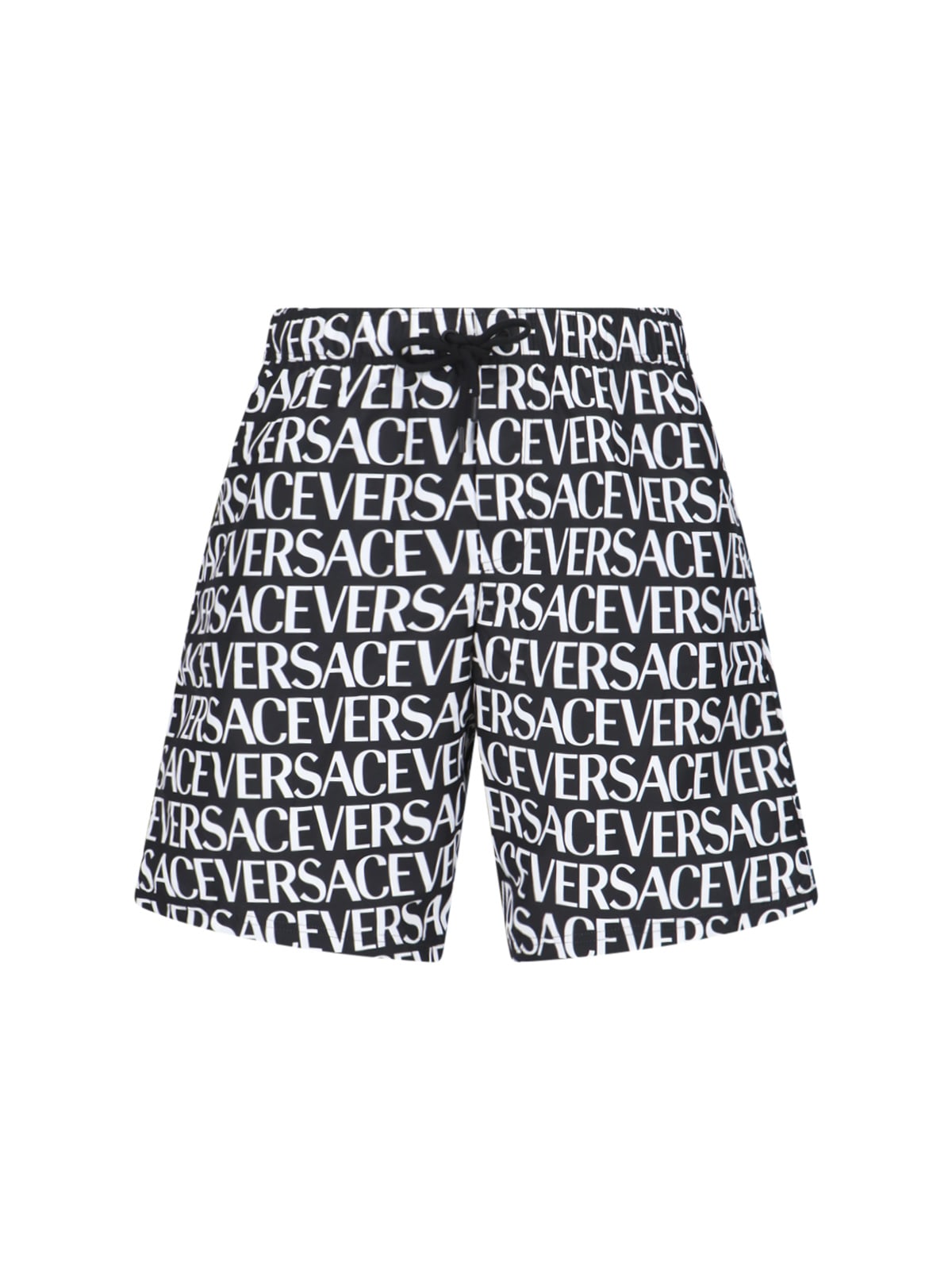 Shop Versace All-over Logo Swimshorts In Black