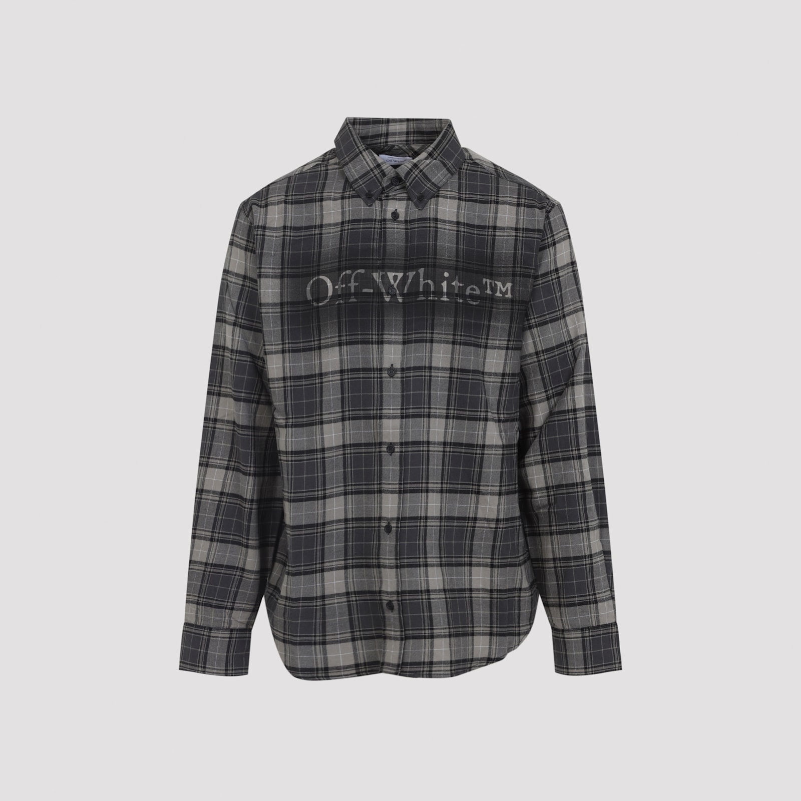 Off-white Dark Grey Cotton Spray Book Check Flan Reg Shirt In Gray