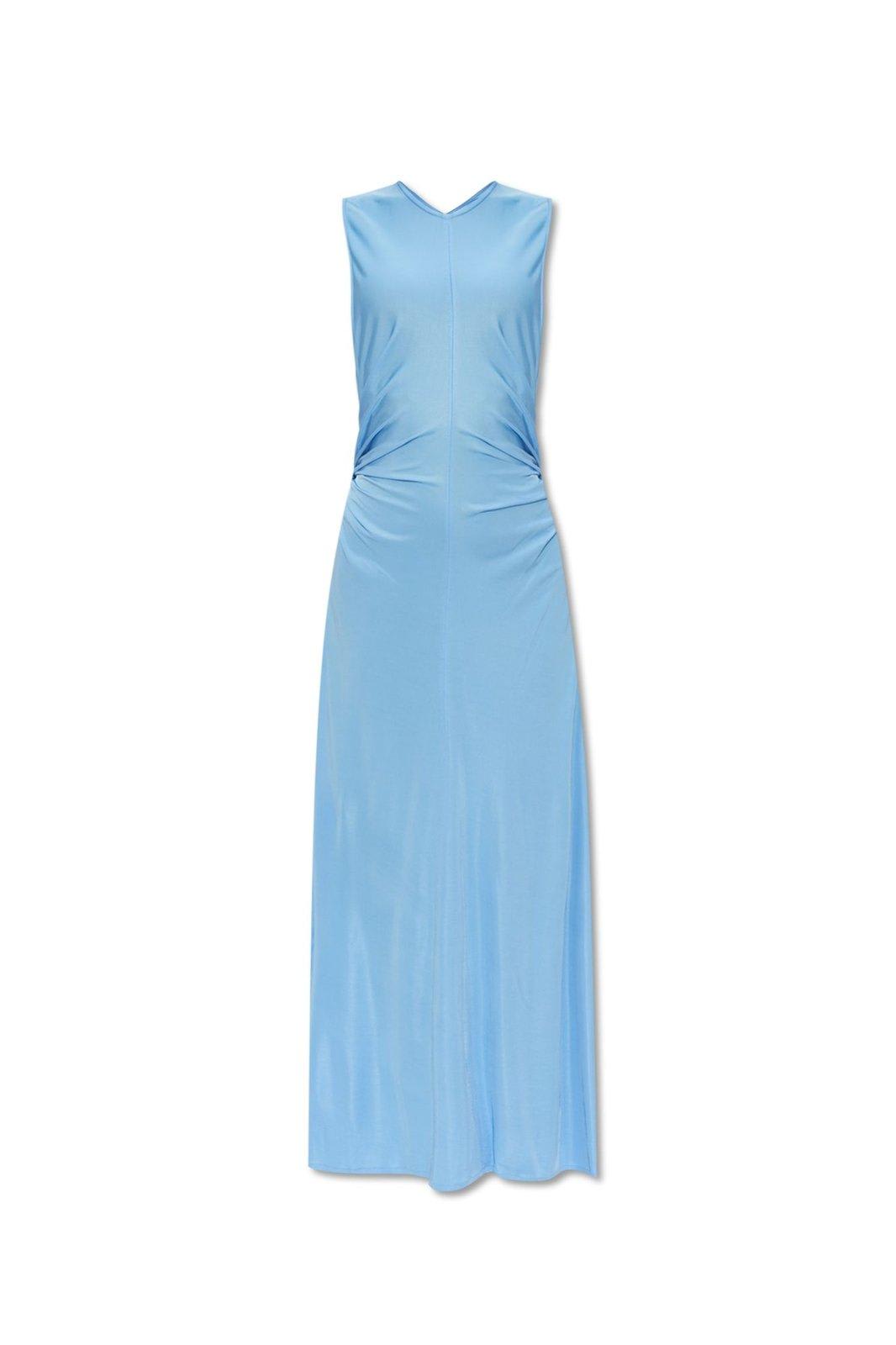 Shop Bottega Veneta Draped Sleeveless Maxi Dress In Blu
