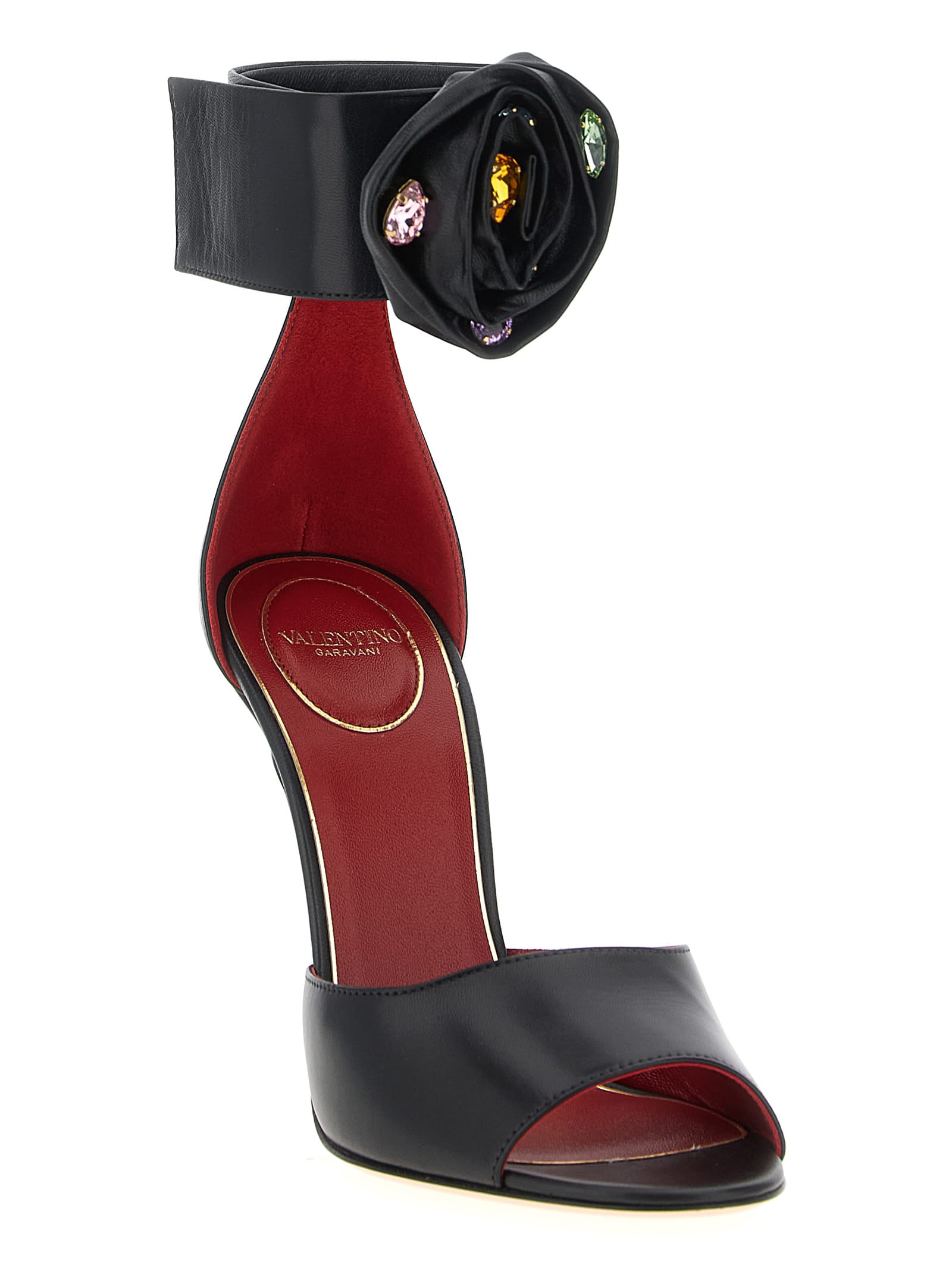 Valentino Garavani Drip Rose Kidskin Sandal With Crystals 105mm Woman Black 39.5 In Black