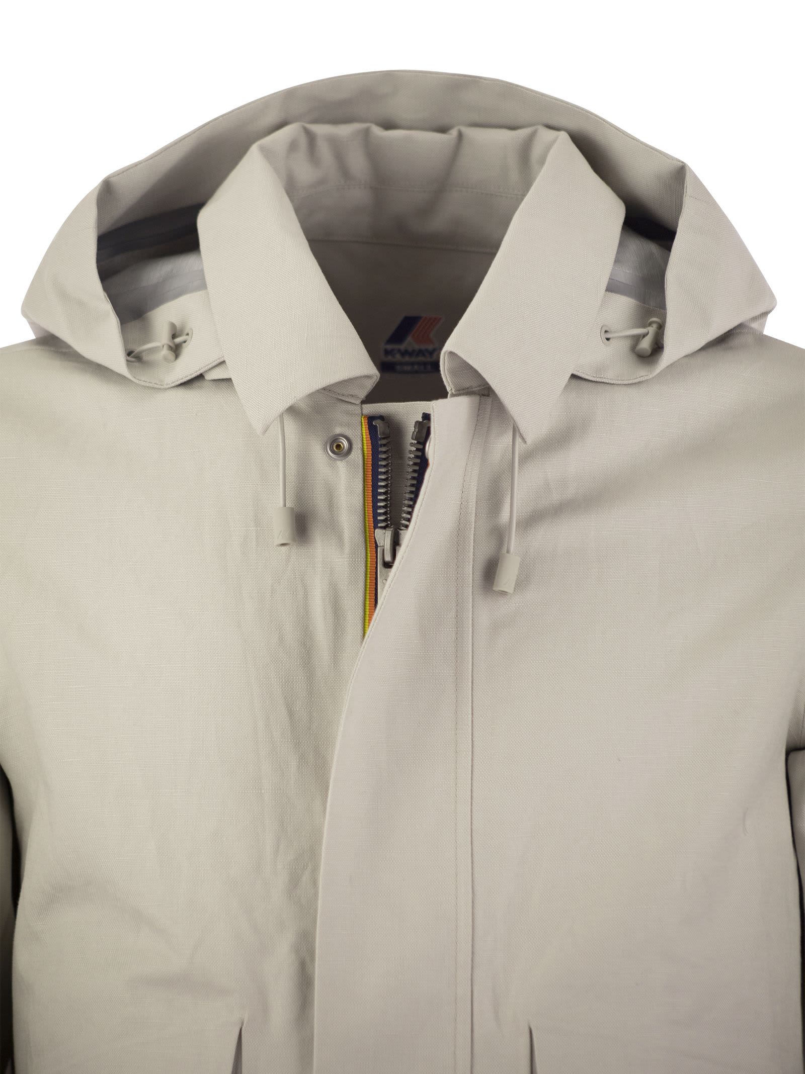 Shop K-way Kaya Linen Blend 2l - Hooded Jacket In Beige