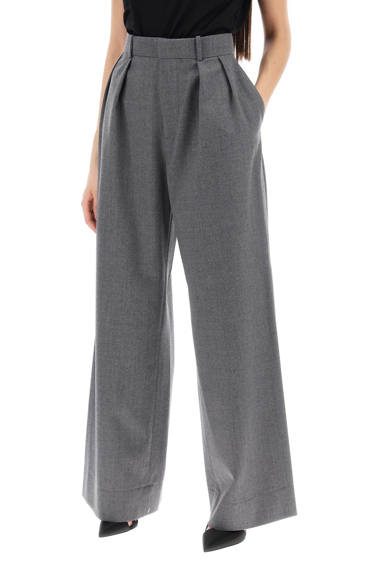 Shop Wardrobe.nyc Wide Leg Flannel Trousers For Men Or In Charcoal (grey)