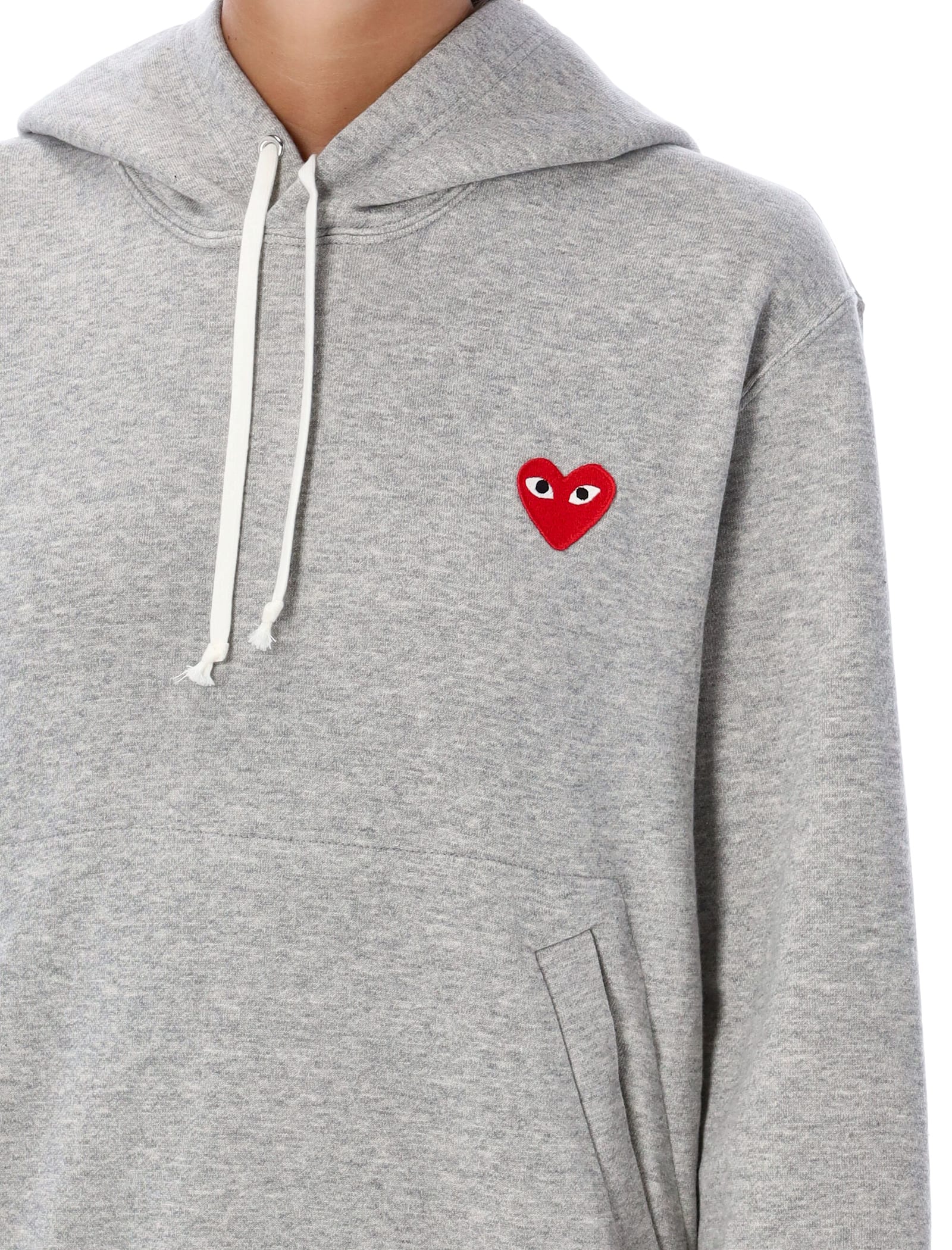 Comme Des Garçons Play Red Heart Patch Hoodie In Gray