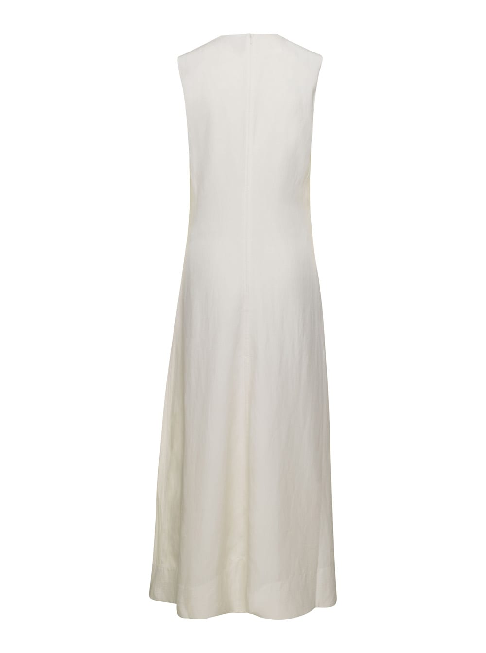 Shop Totême White V-neck Flared Dress In Linen Blend Woman