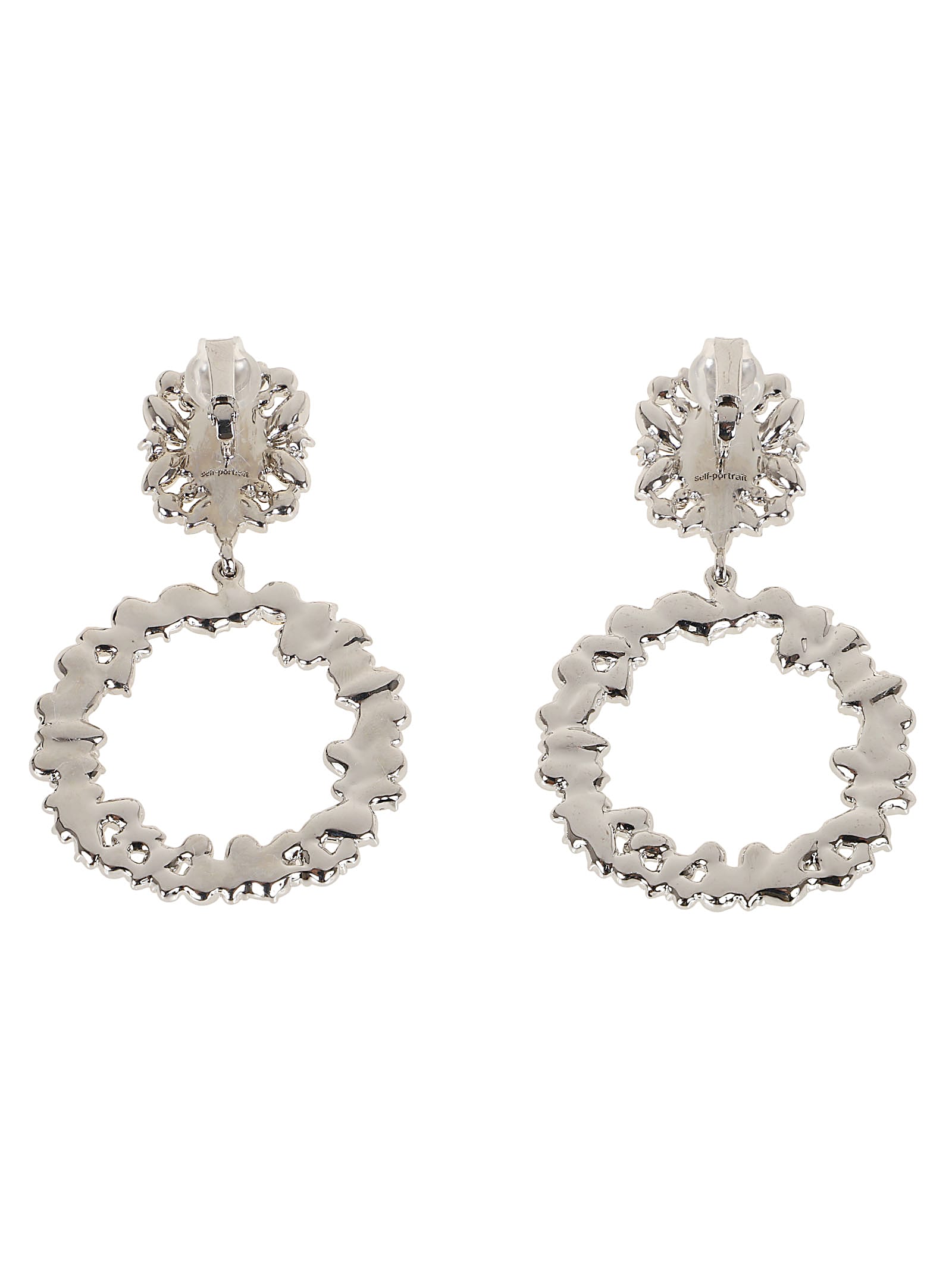 Shop Self-portrait Crystal Hoop Earrings In Silver