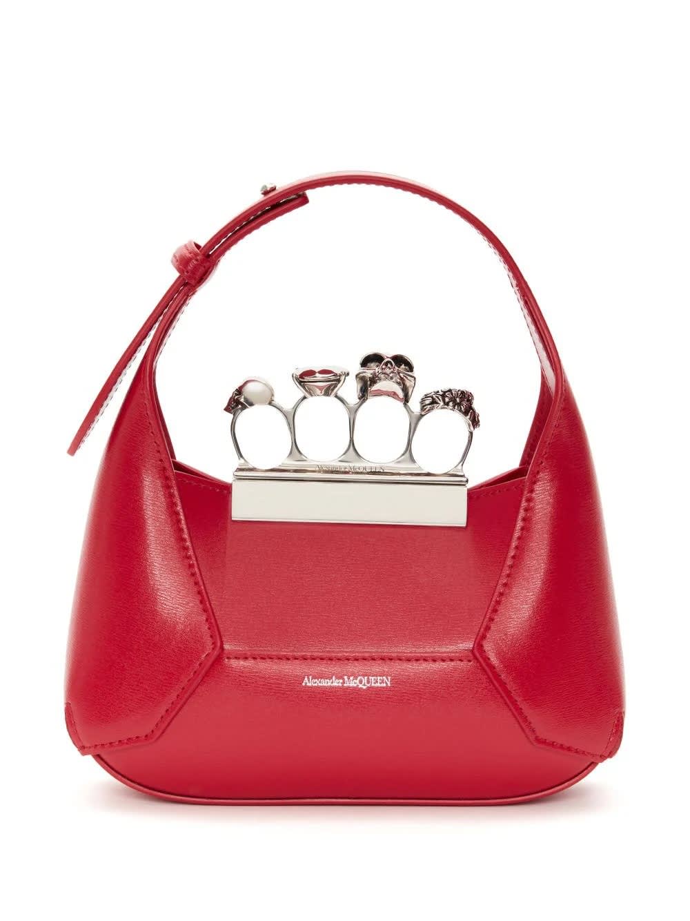 ALEXANDER MCQUEEN THE JEWELLED HOBO MINI BAG IN RED AND SILVER