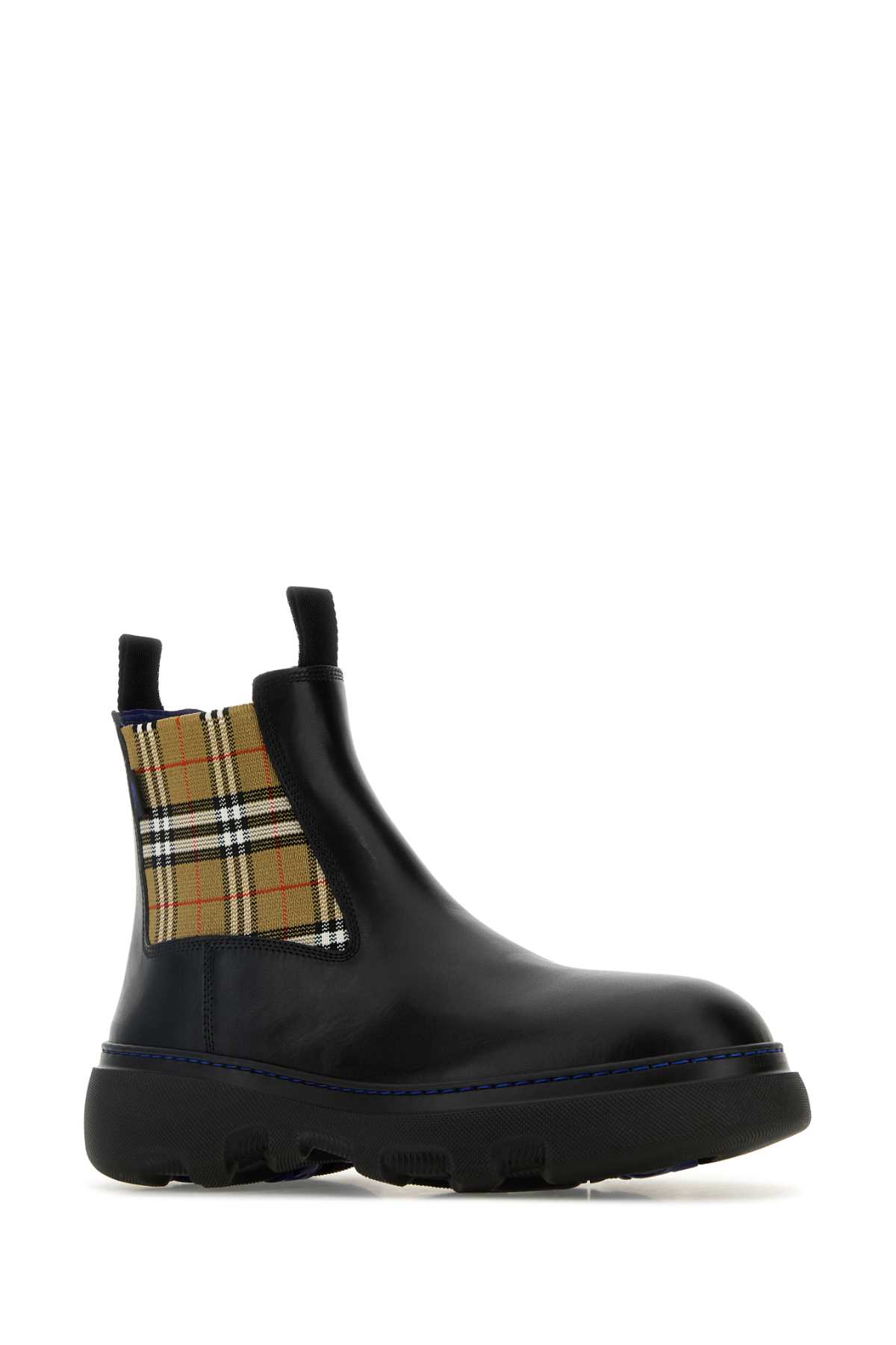 Burberry Chunky Sole Ankle Boots With Checkered Pattern In Black