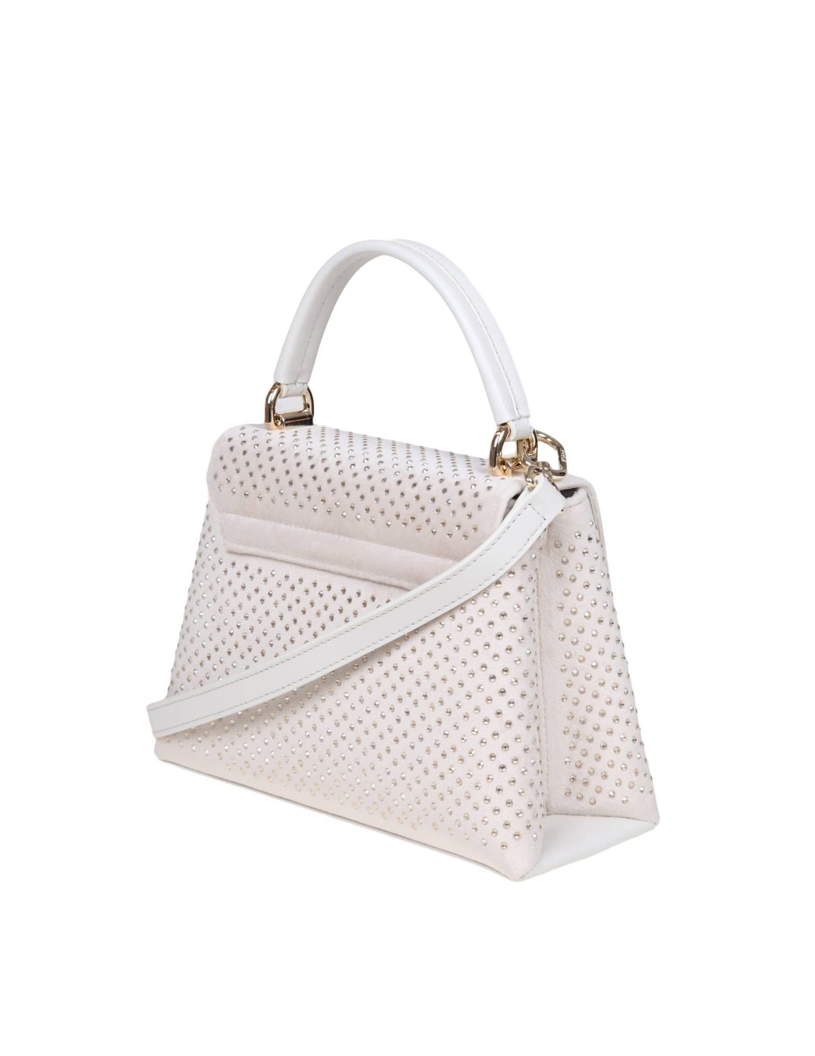 Shop Furla 1927 Mini Top Handle In Velvet With Applied Strass In Yellow Cream