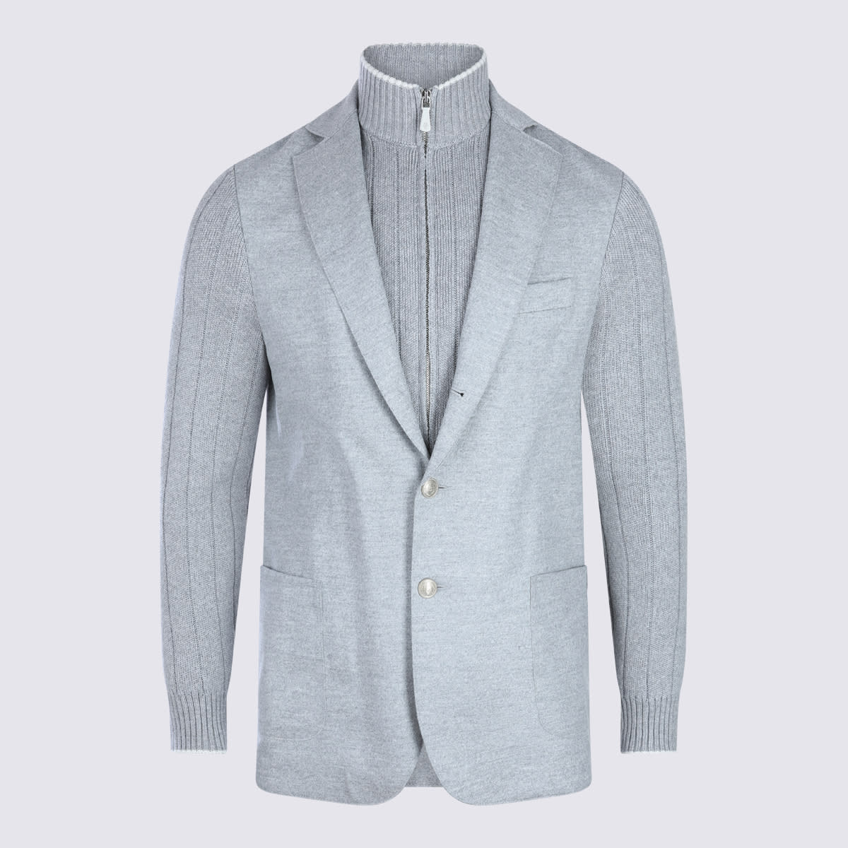 Eleventy Knitted-sleeve Two-button Jacket In Blue