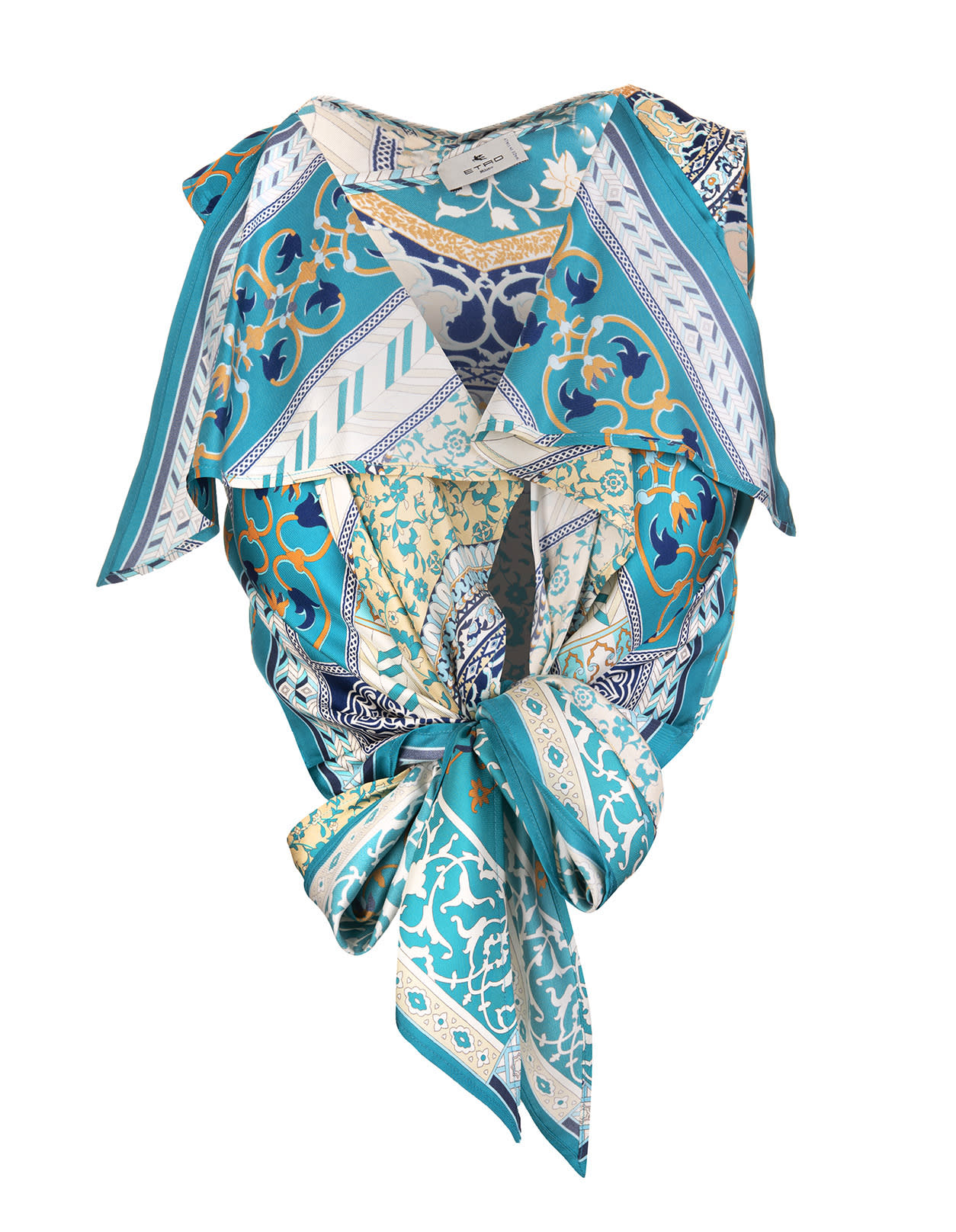 Etro Silk Top With Aquamarine Foulard Print