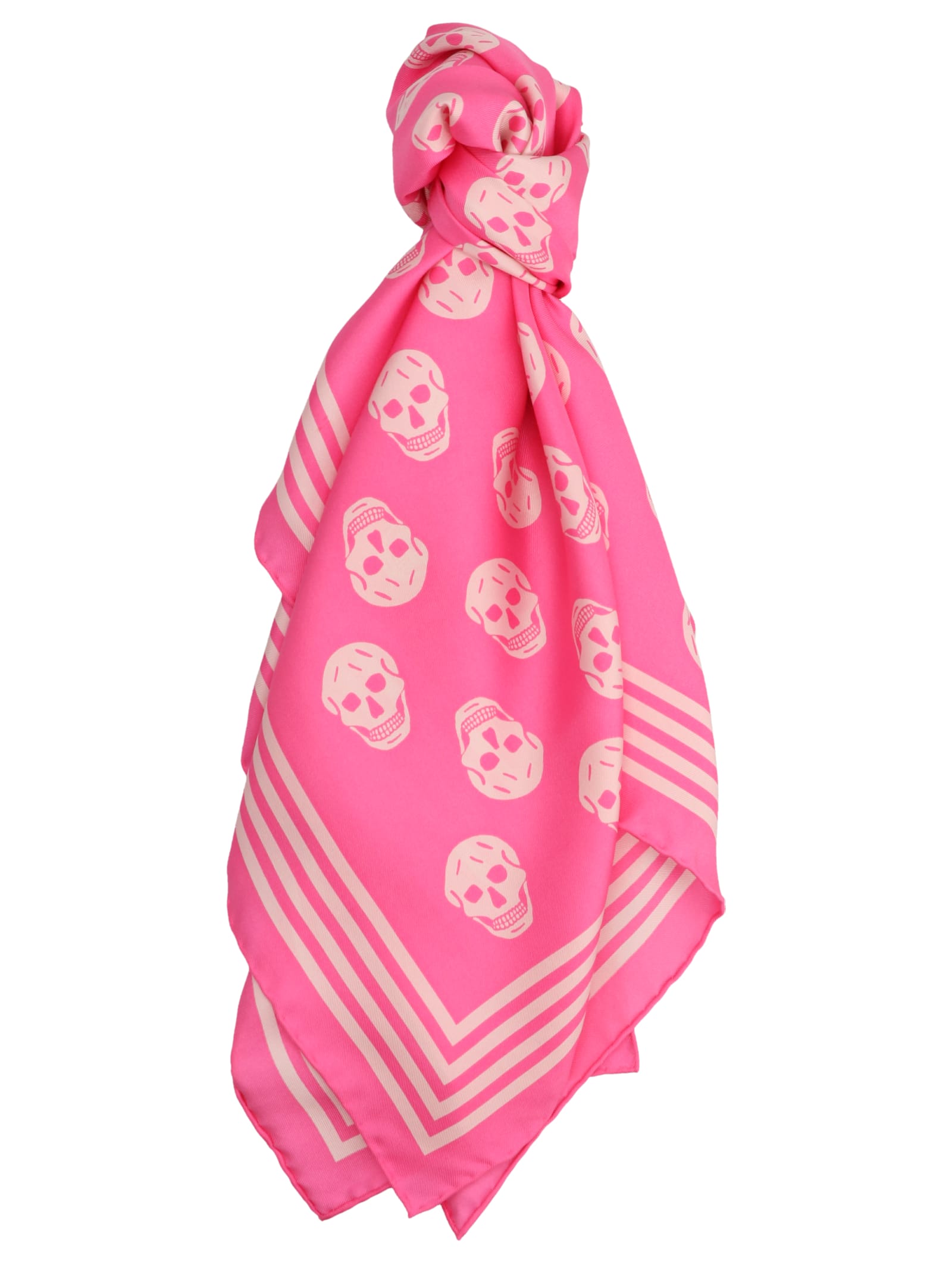Alexander McQueen Pink Silk Scarf With Skull Pattern