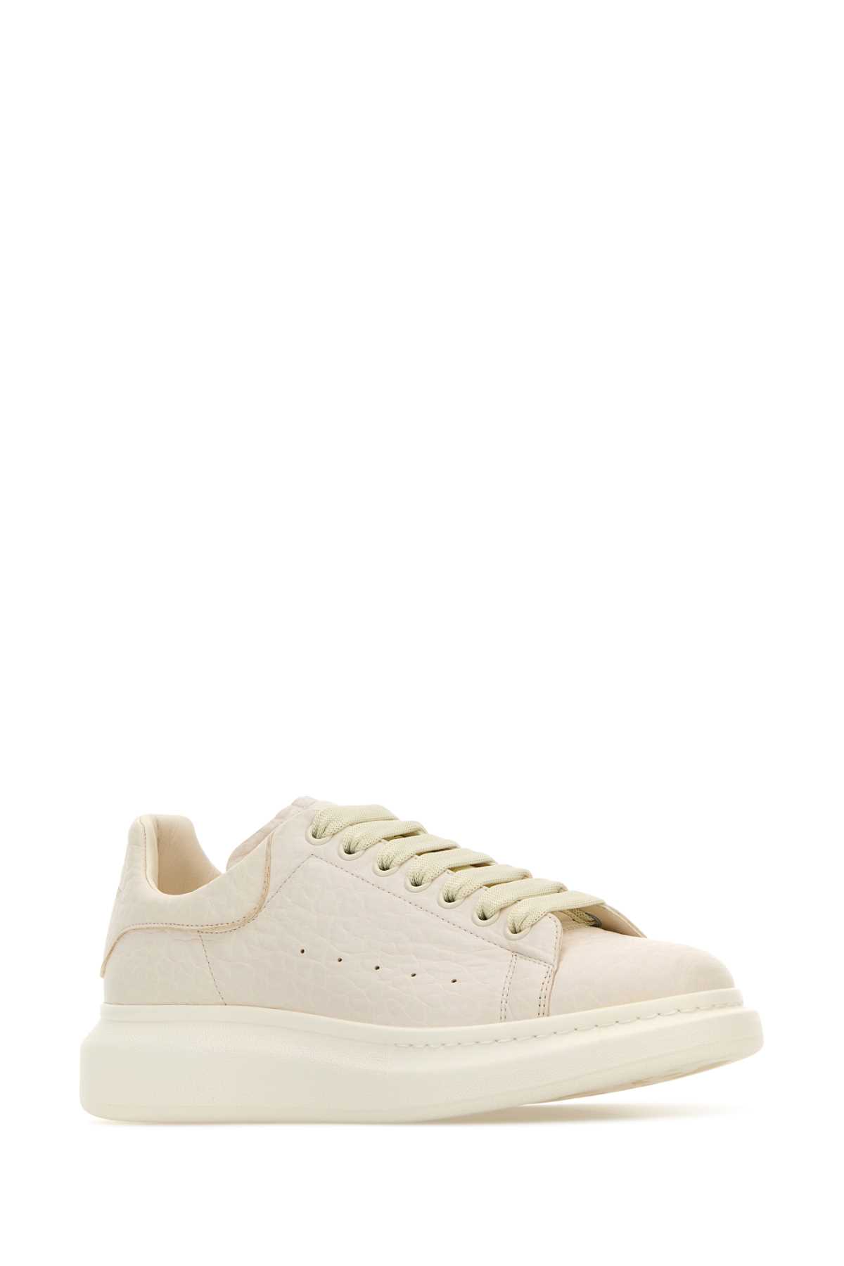 Shop Alexander Mcqueen White Leather Sneakers With White Leather Heel In Offwhite