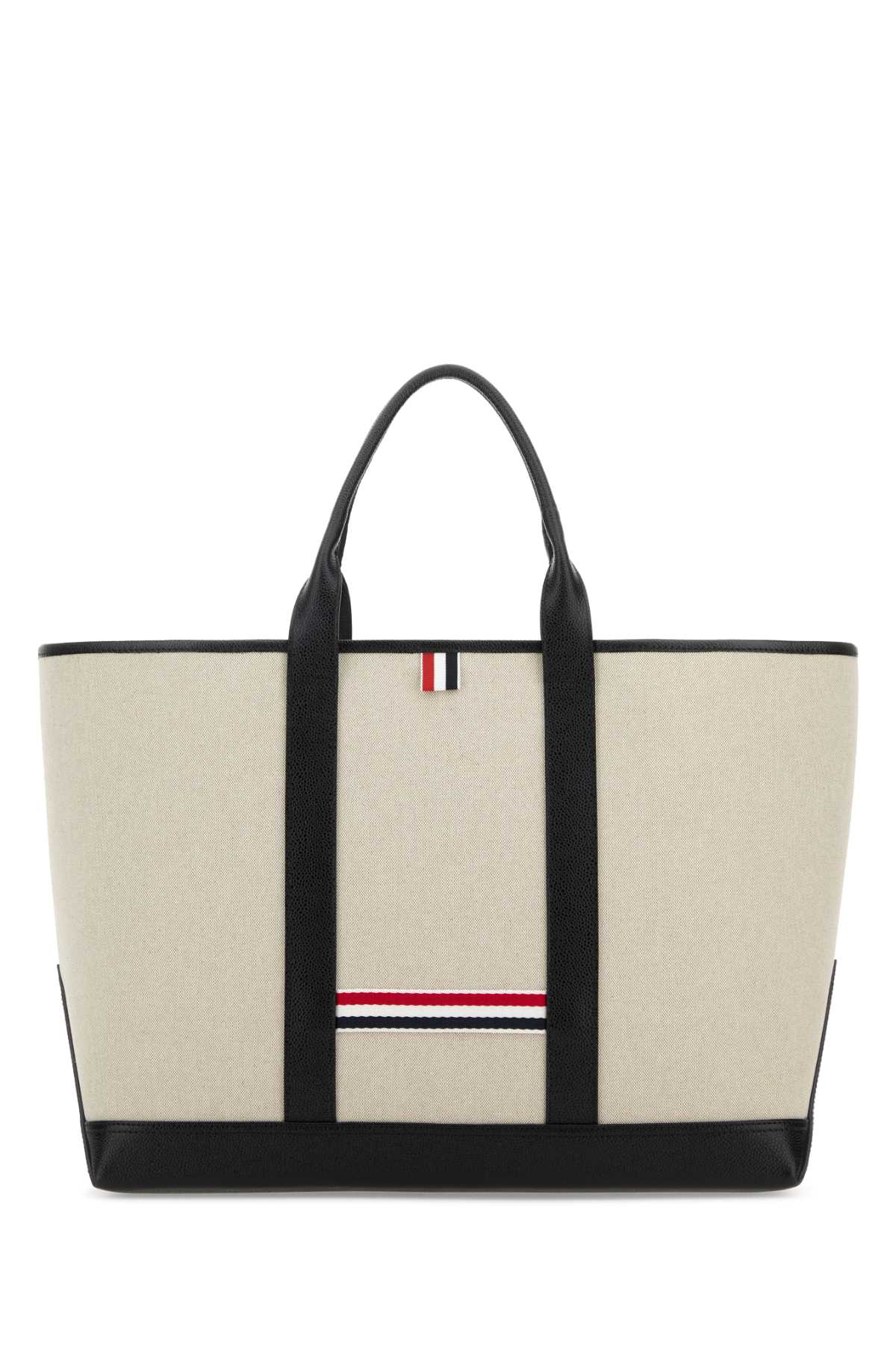 Thom Browne Sand Canvas Medium Rwb-stripe Shopping Bag
