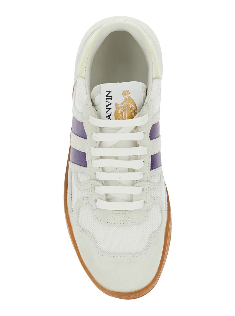 Lanvin 'clay' White Sneaker With Mesh Inserts And Side Striped Detail In Leather Unisex In White