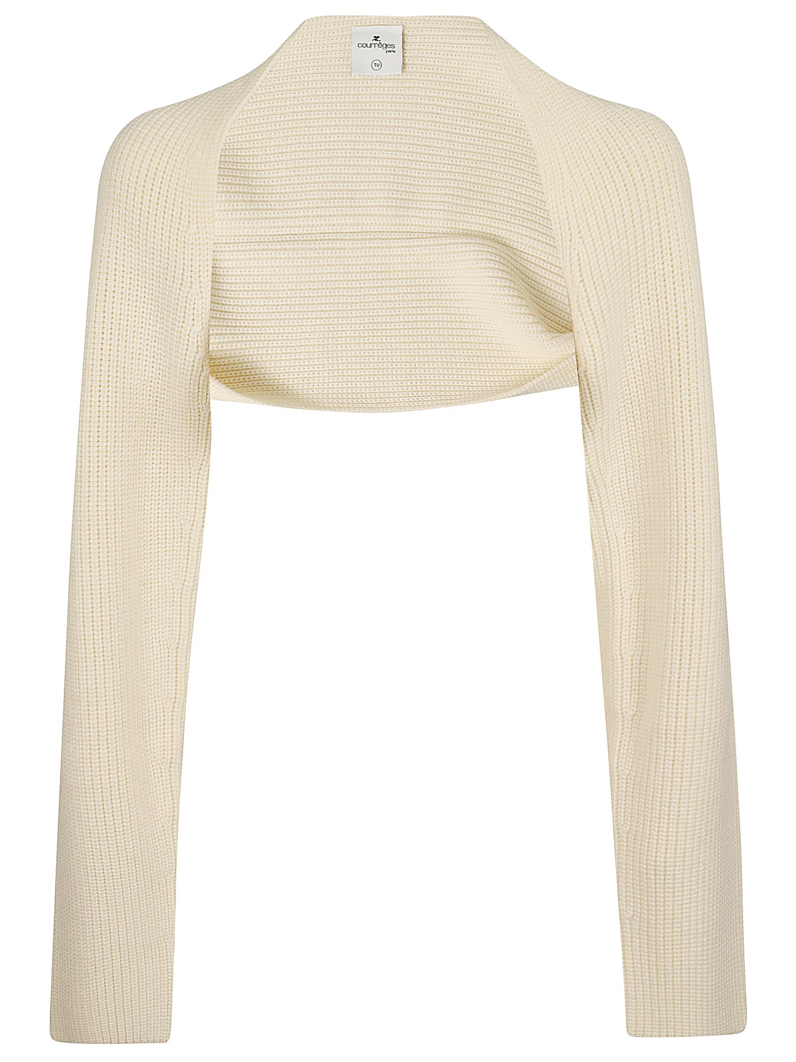 Shop Courrèges Ribbed Wool Arm Gloves In Natural