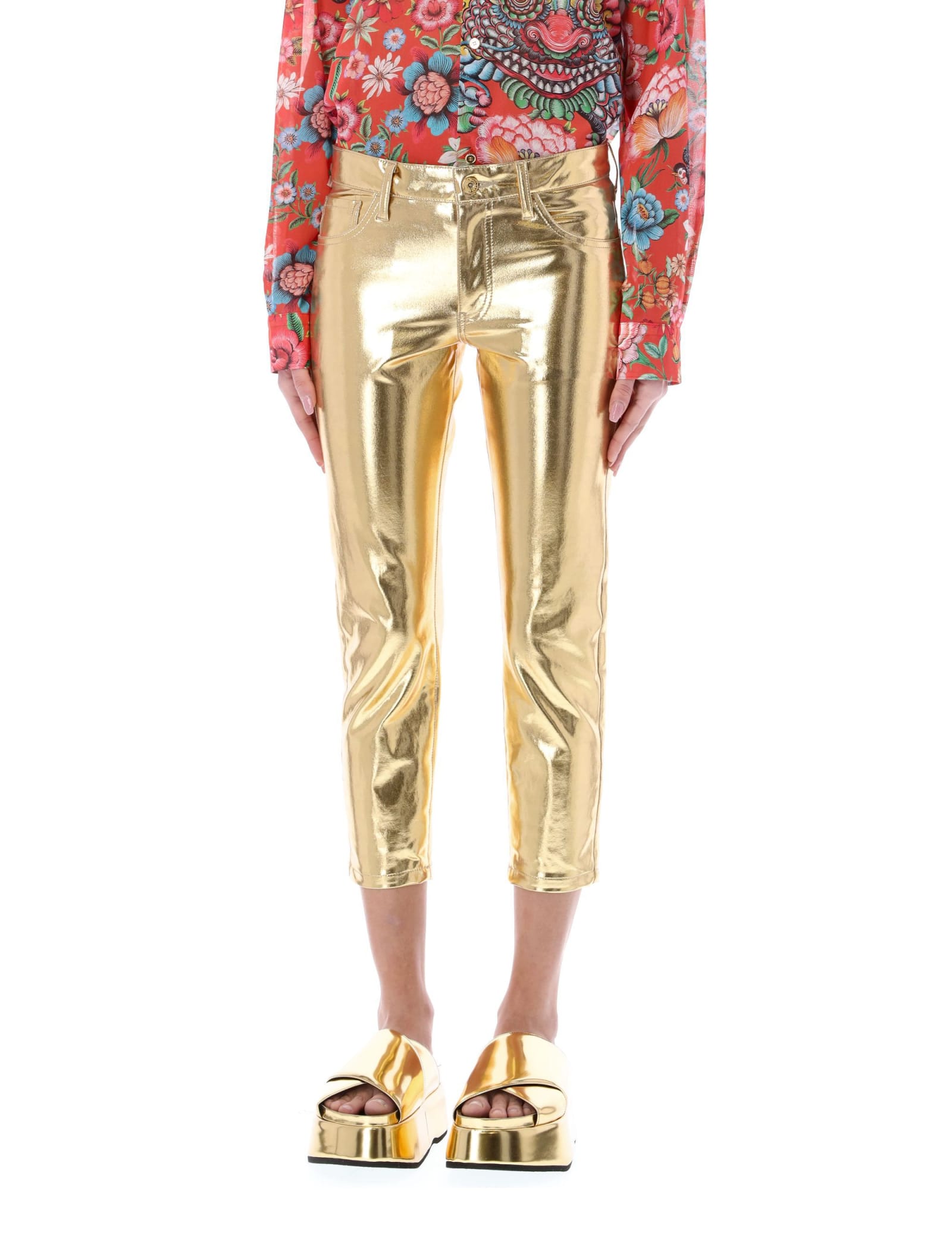 Junya Watanabe Low-rise Cropped Skinny Trousers In Yellow