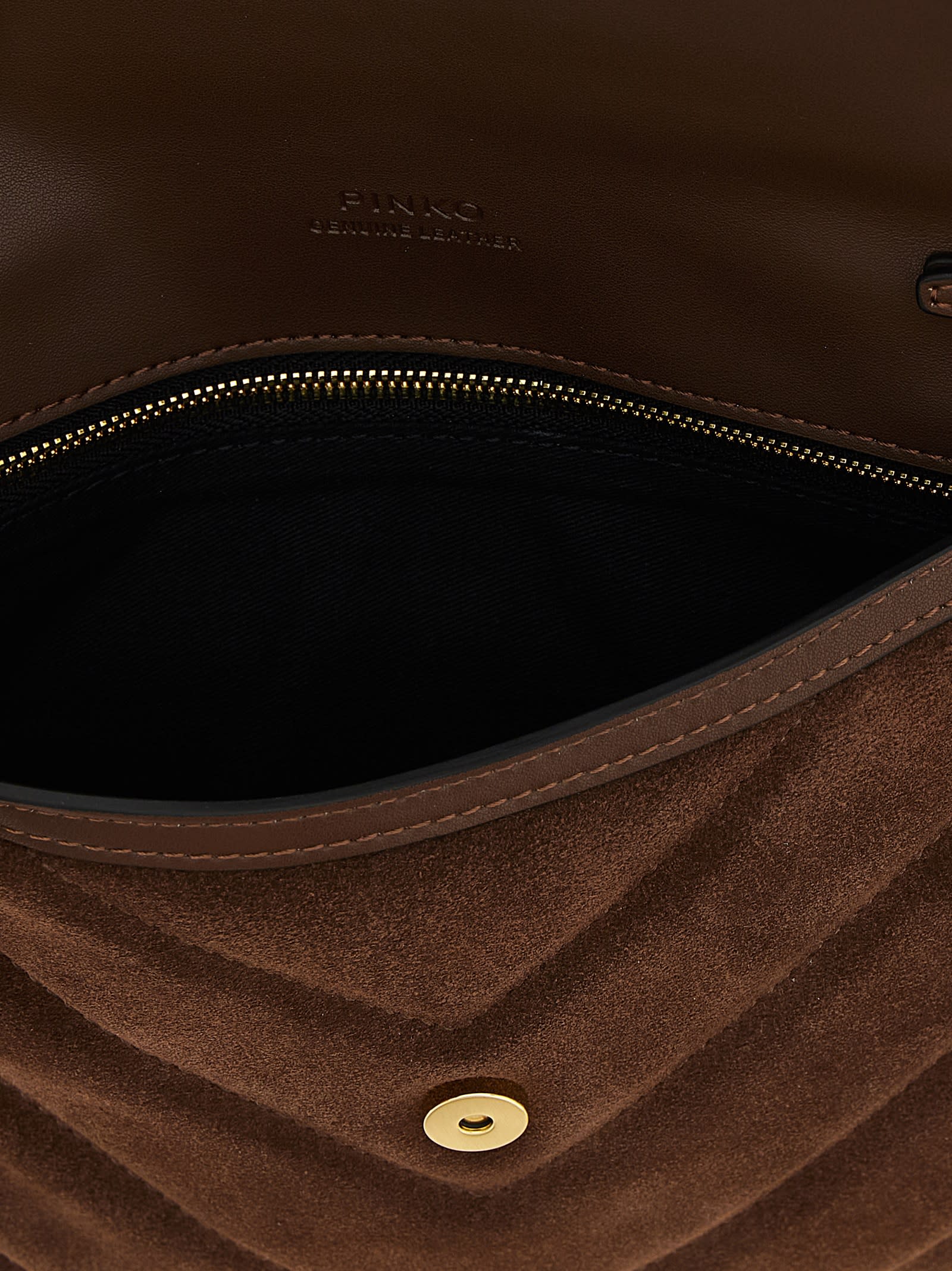 Pinko Quilted Suede Clutch With Leather Accents In Brown