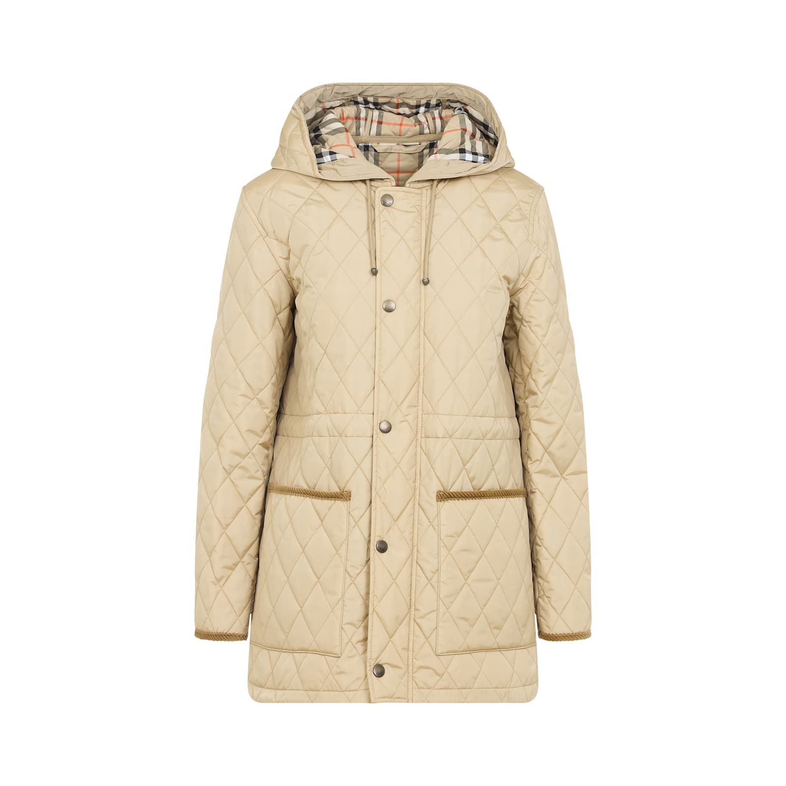 Burberry Quilted Hooded Jacket With Classic Check Interior In Nude
