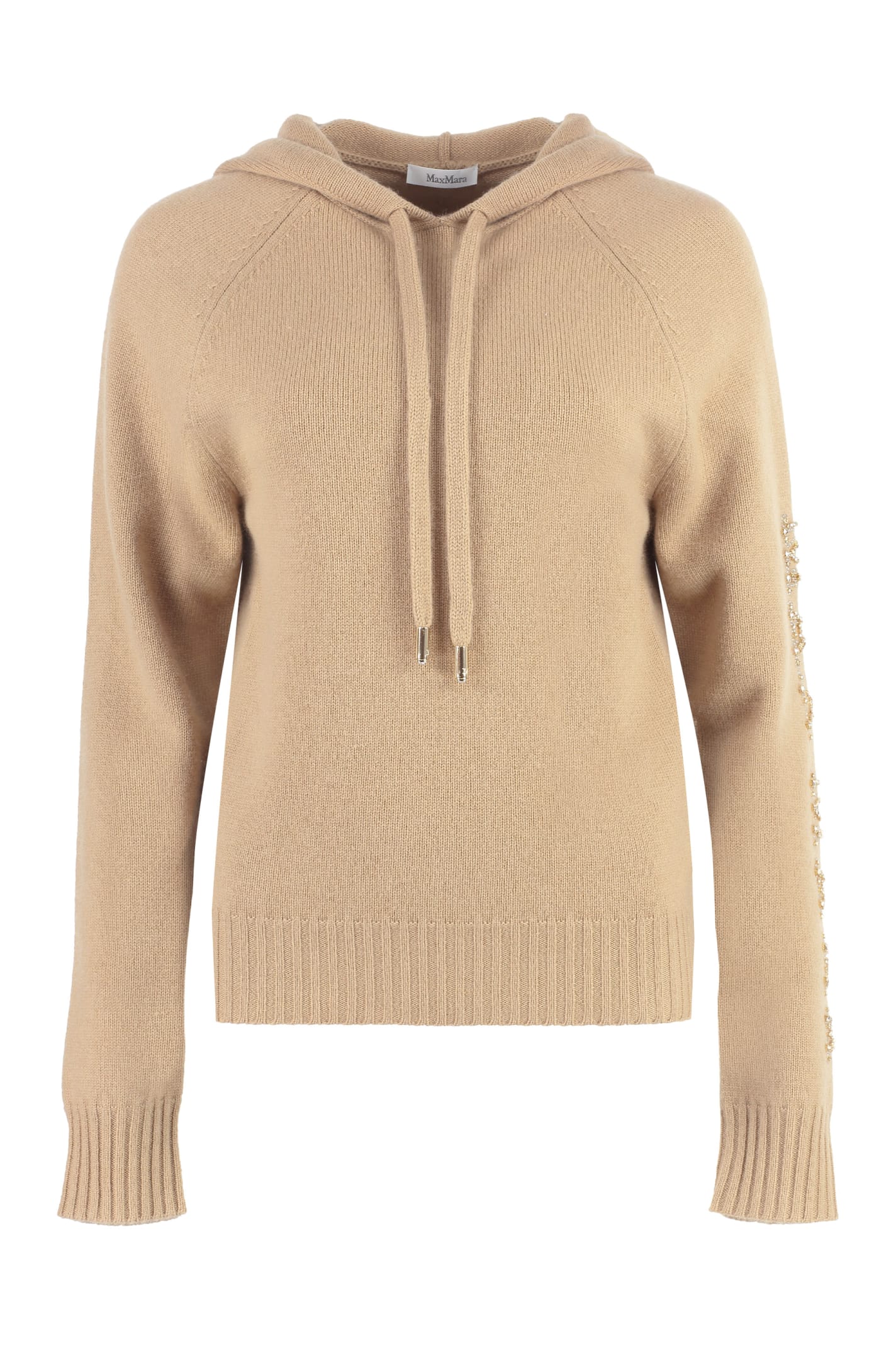 Max Mara Ananas Crystal Logo Hoodie In Beige