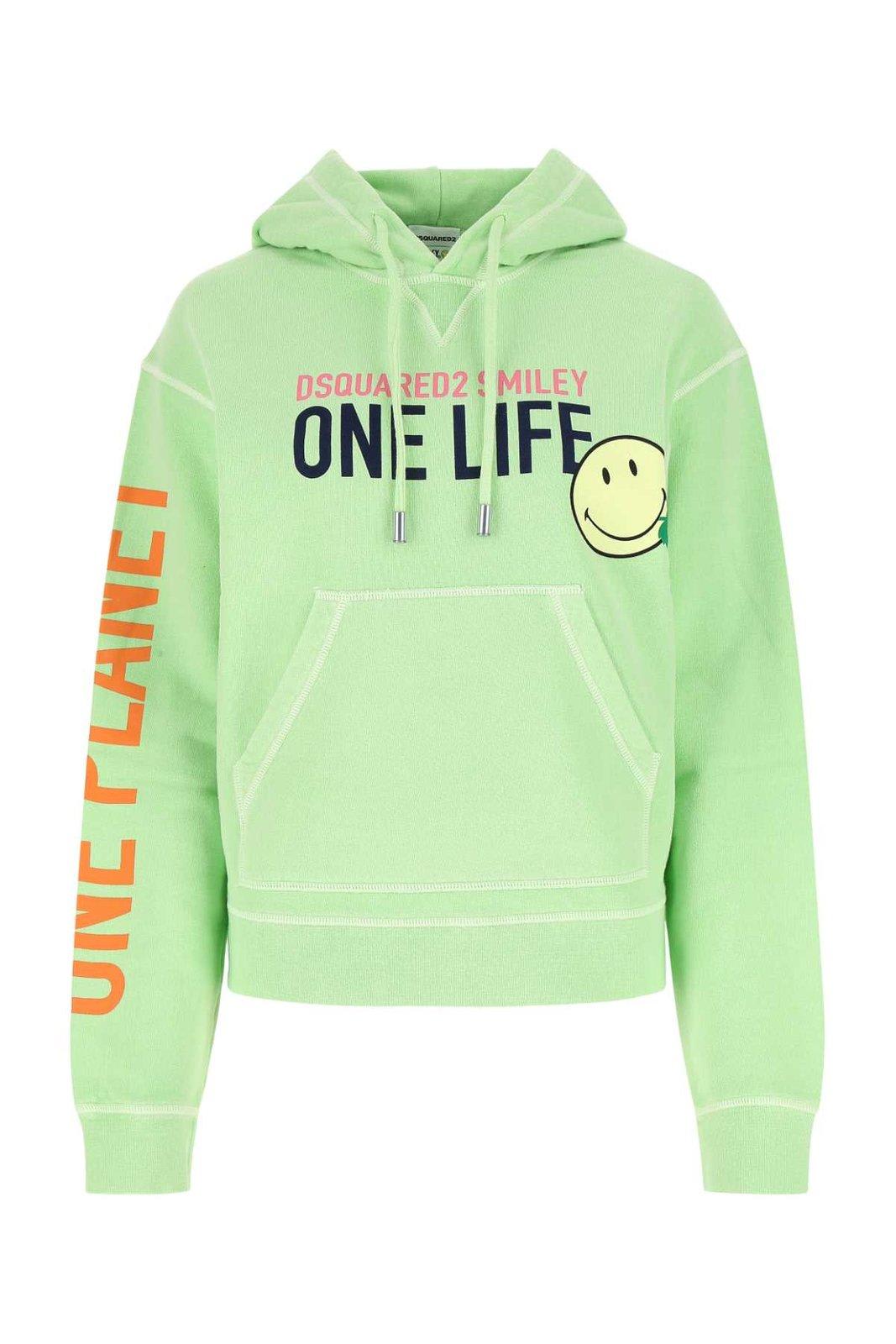 Shop Dsquared2 Slogan Print Drawstring Hoodie In Mint