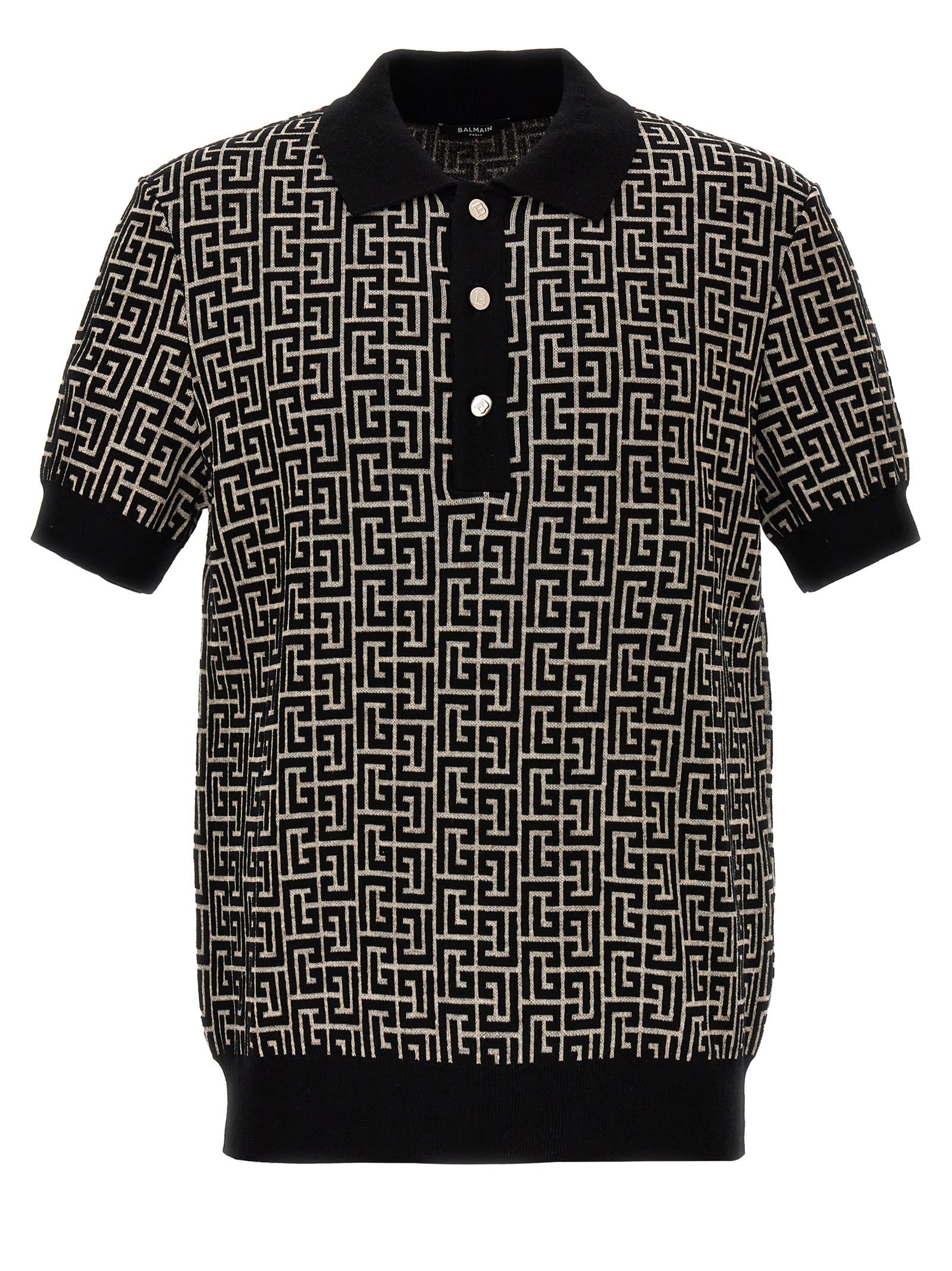 Shop Balmain Monogram Polo Shirt In White/black