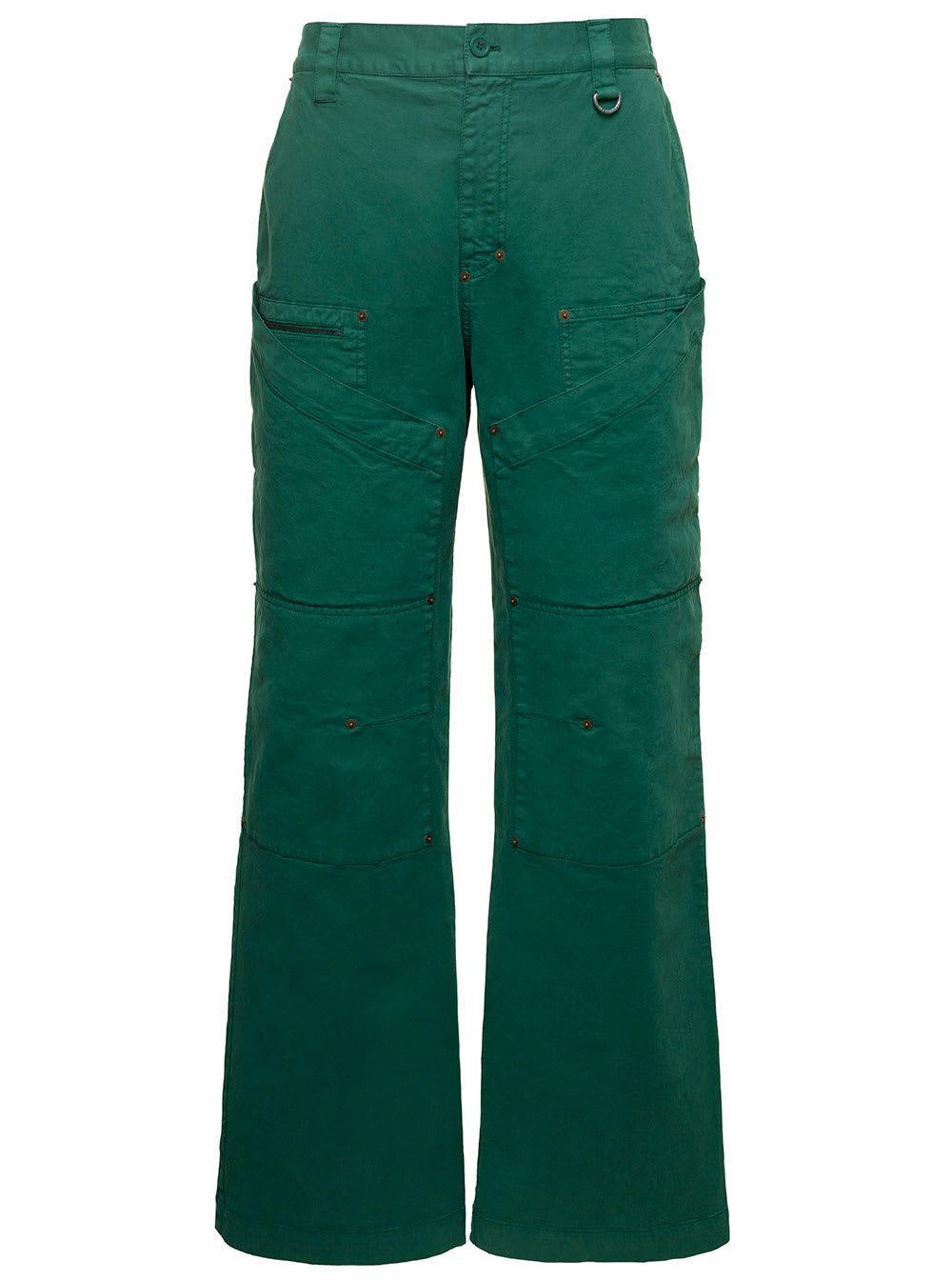 MARINE SERRE GREEN WIDE LEG JEANS WITH CONTRASTING LOGO EMBROIDERY IN STRETCH COTTON DENIM WOMAN