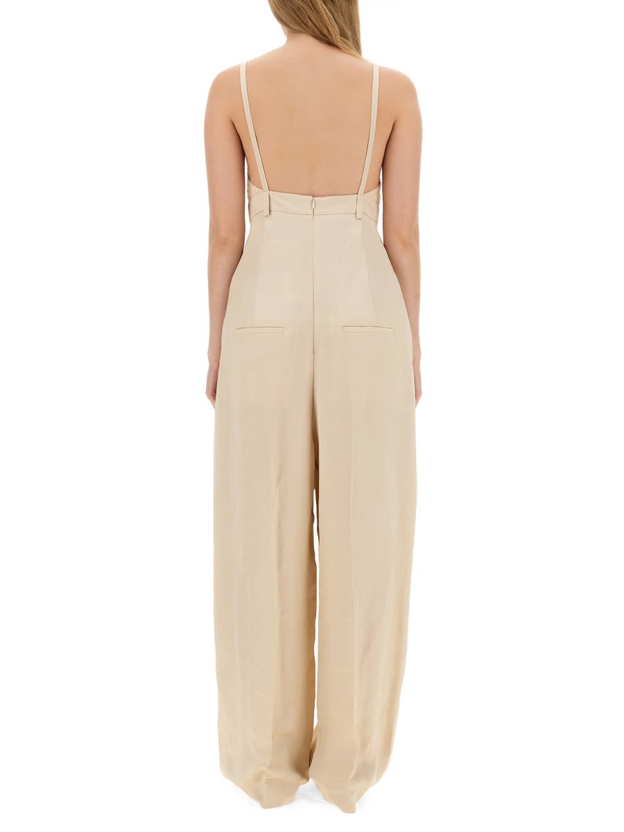 Shop Alysi Malfile Satin Jumpsuit In Beige