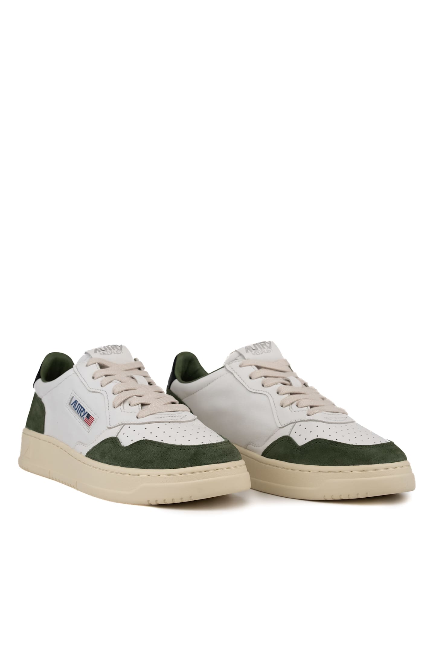 Shop Autry Medalist Low Sneakers In Goatskin And Suede In Goat/suede Mil/black