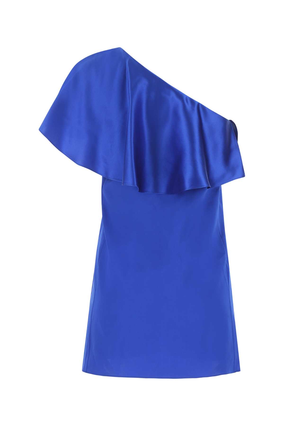 Shop Saint Laurent Blue Satin Mini Dress In 4164