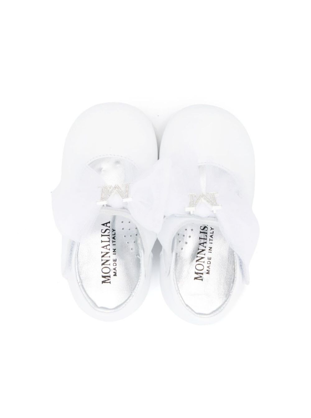 Monnalisa Ballerina Con Logo Strass Pelle In White