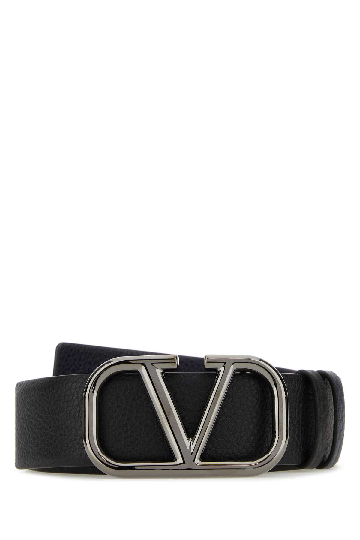 Black Leather Reversible Vlogo Belt