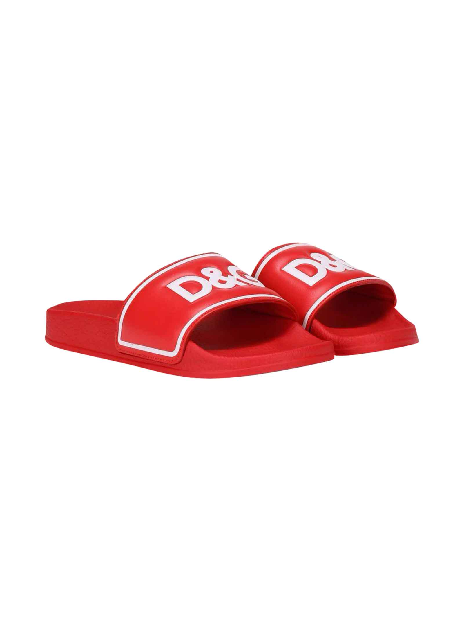 Dolce & Gabbana Red Slippers With Logo Dolce & gabbana Kids