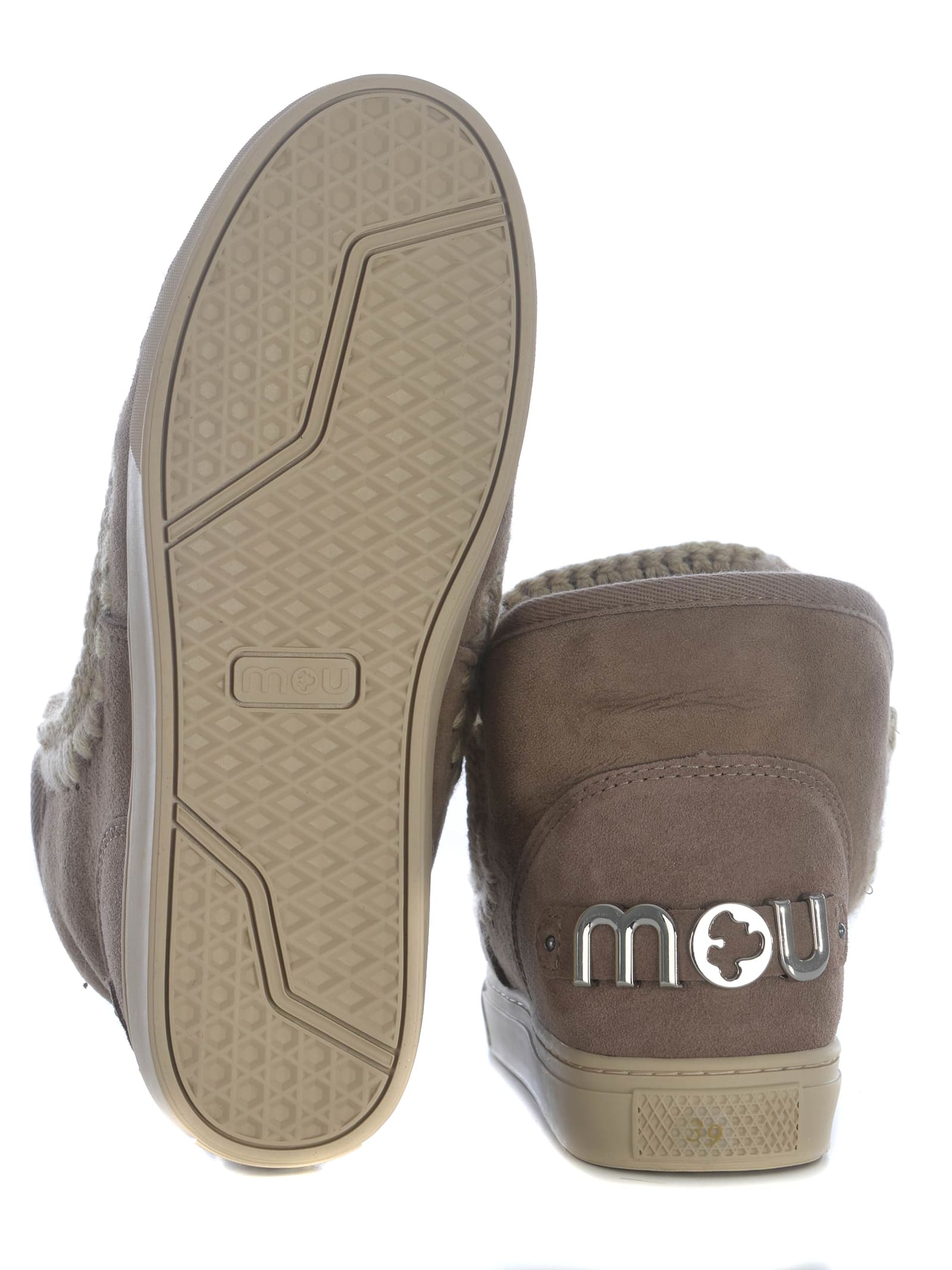 Shop Mou Boots  Sneakers Metal Logo Made In Suede In Beige