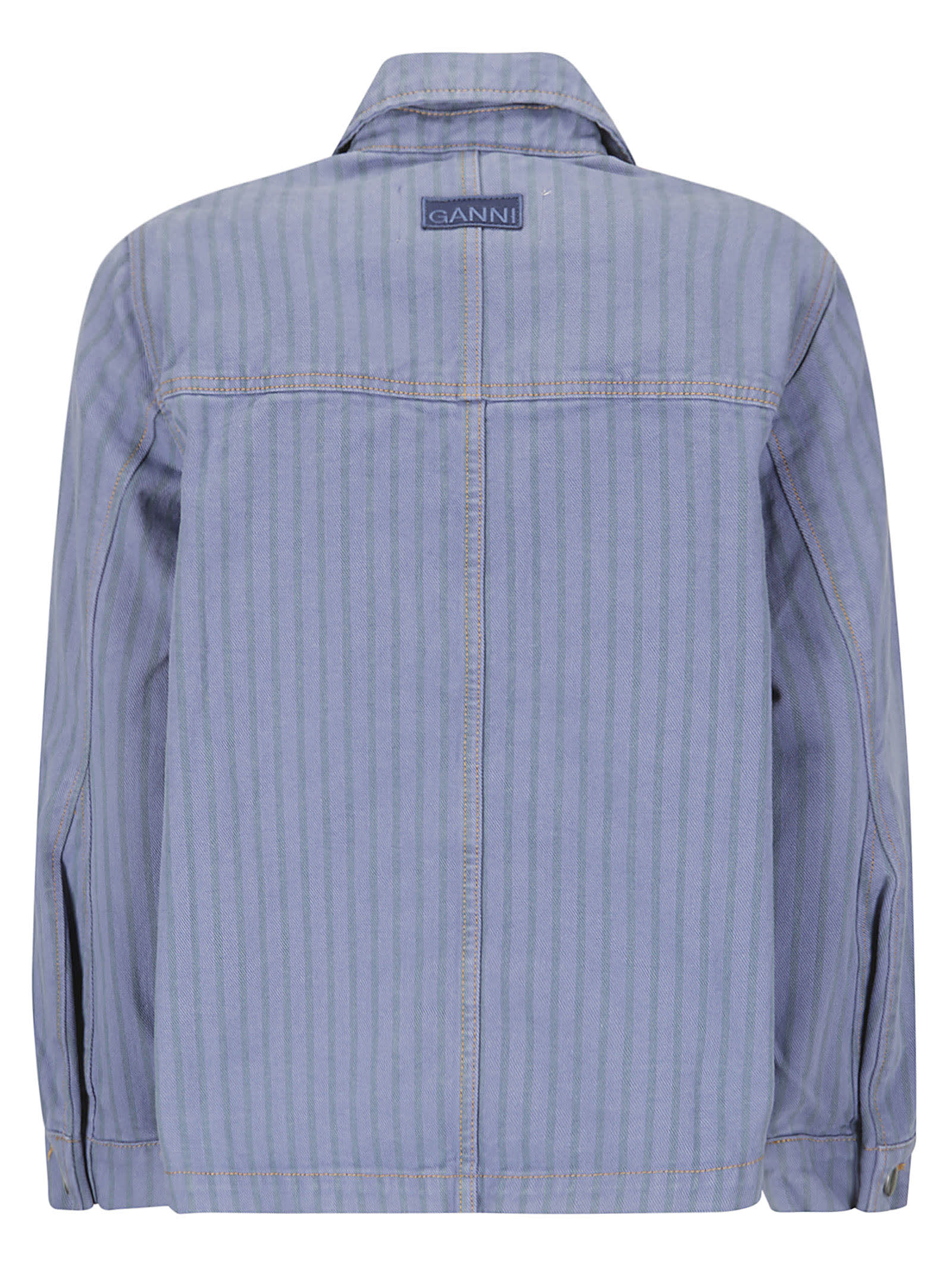 Shop Ganni Stripe Overdyed Denim Jacket In Country Blue