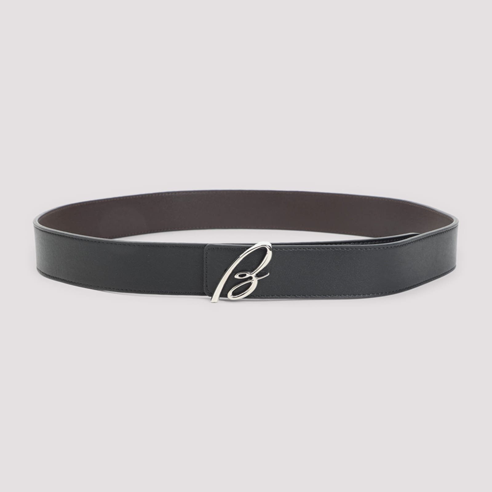 Brioni Dual-tone Leather Belt With Signature B Buckle In Black