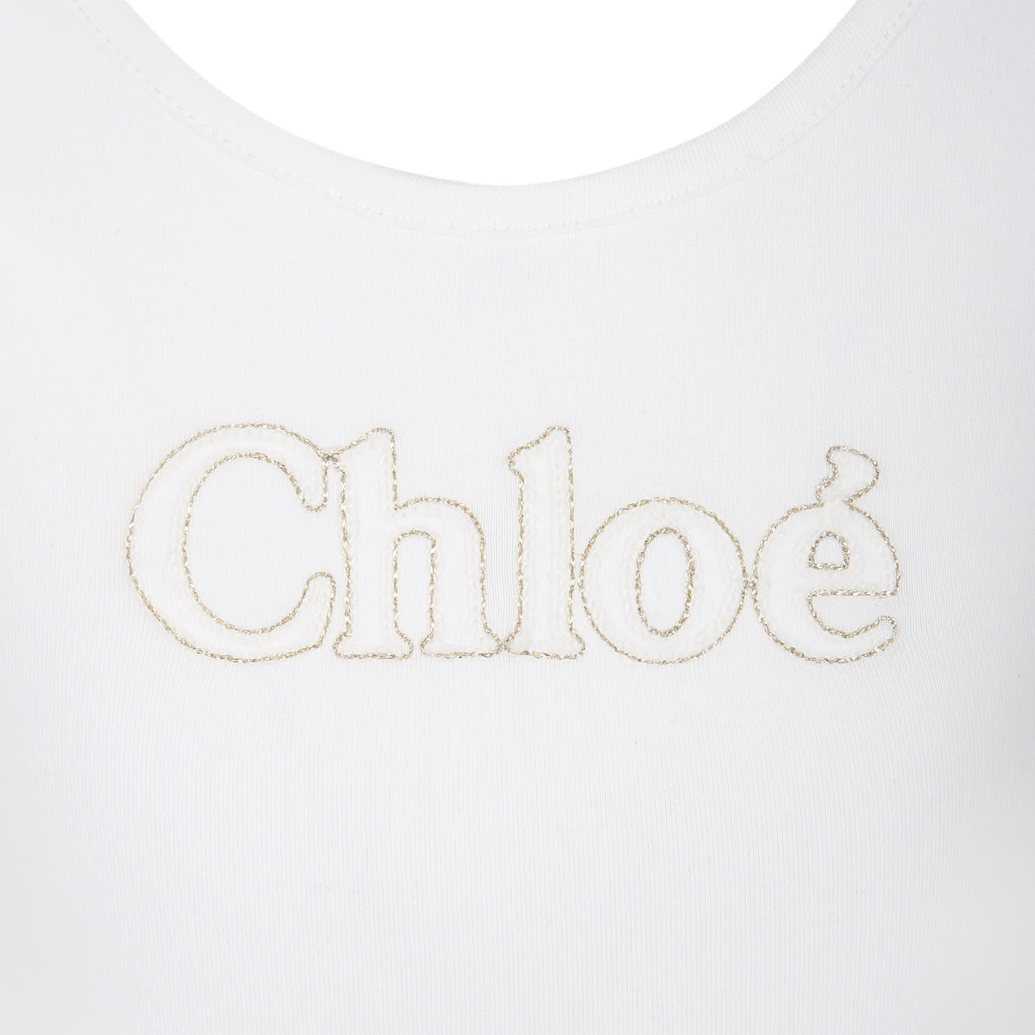 Shop Chloé White Cotton Top For Girl With Embroidered Logo