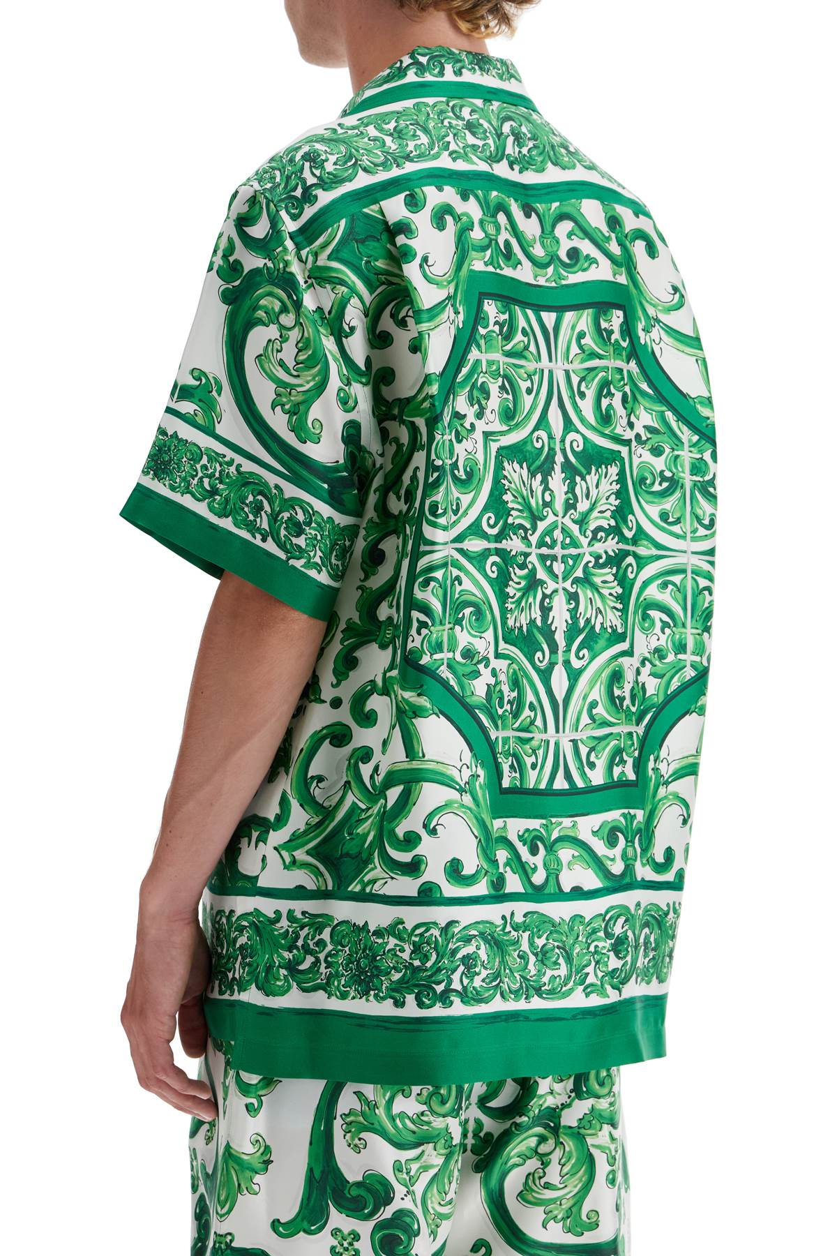 Shop Dolce & Gabbana Hawaii Silk Twill Maiolica Print Shirt In Maiolica 3l Verde (green)