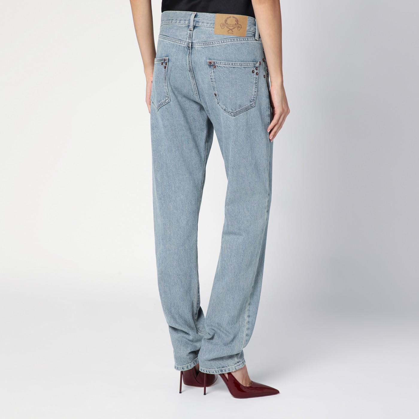 Shop Moschino Light Blue Denim Jeans With Rivets