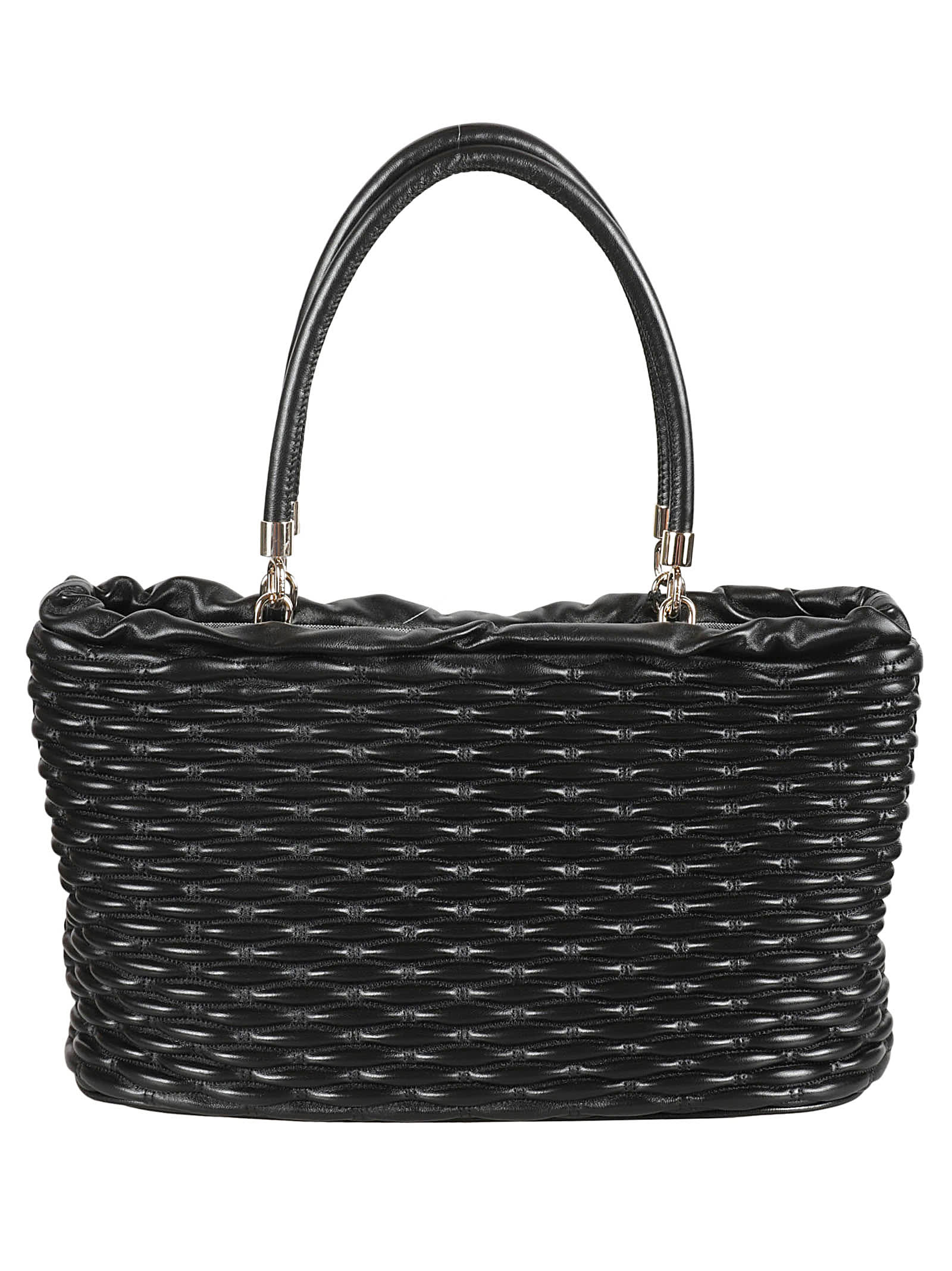 Shop Furla Weave Drawstring Tote In Black