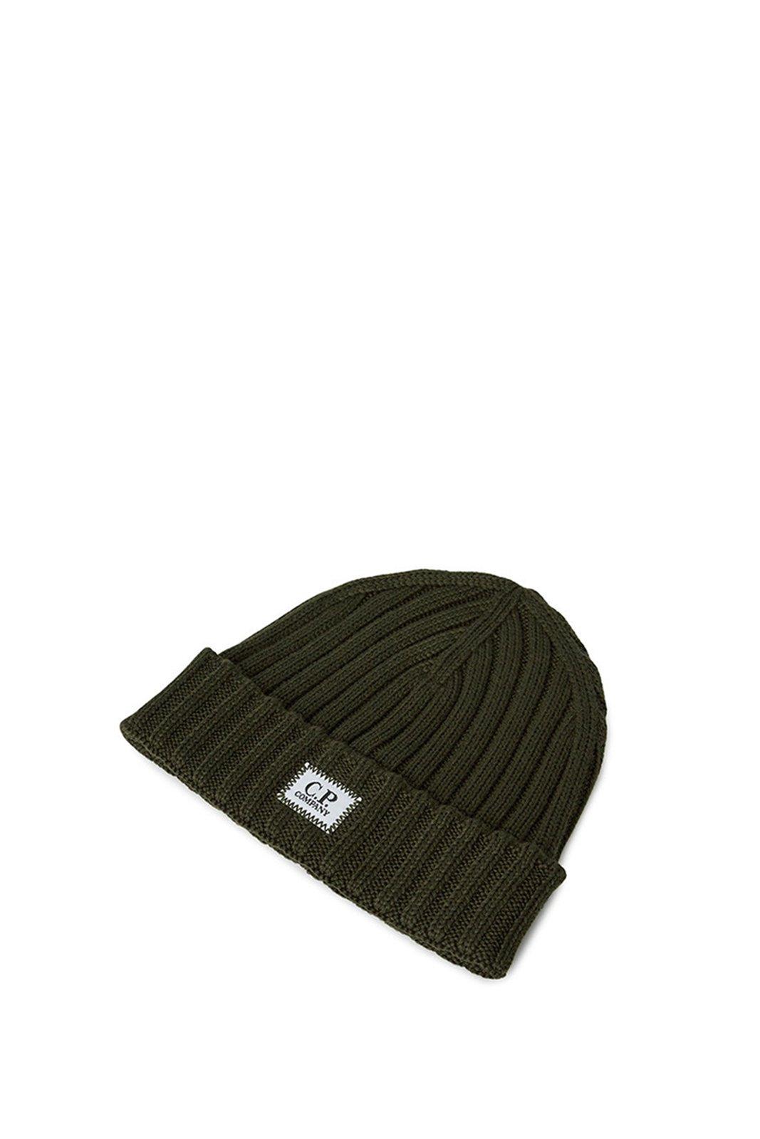 Shop C.p. Company Logo Patch Ribbed Beanie In Ivy Green