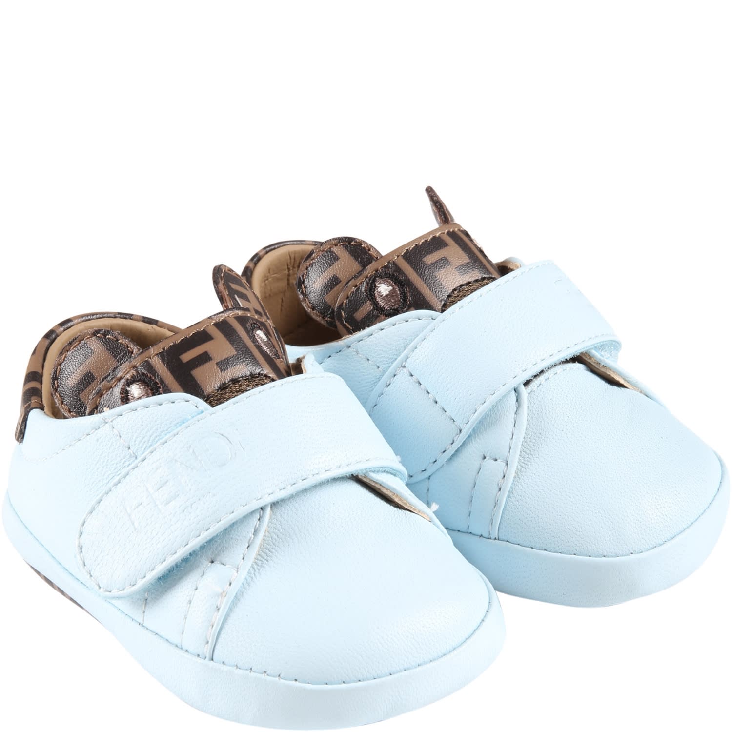 Kids' Light-blue Sneakers For Baby Boy With Bear And Ff In Light Blue