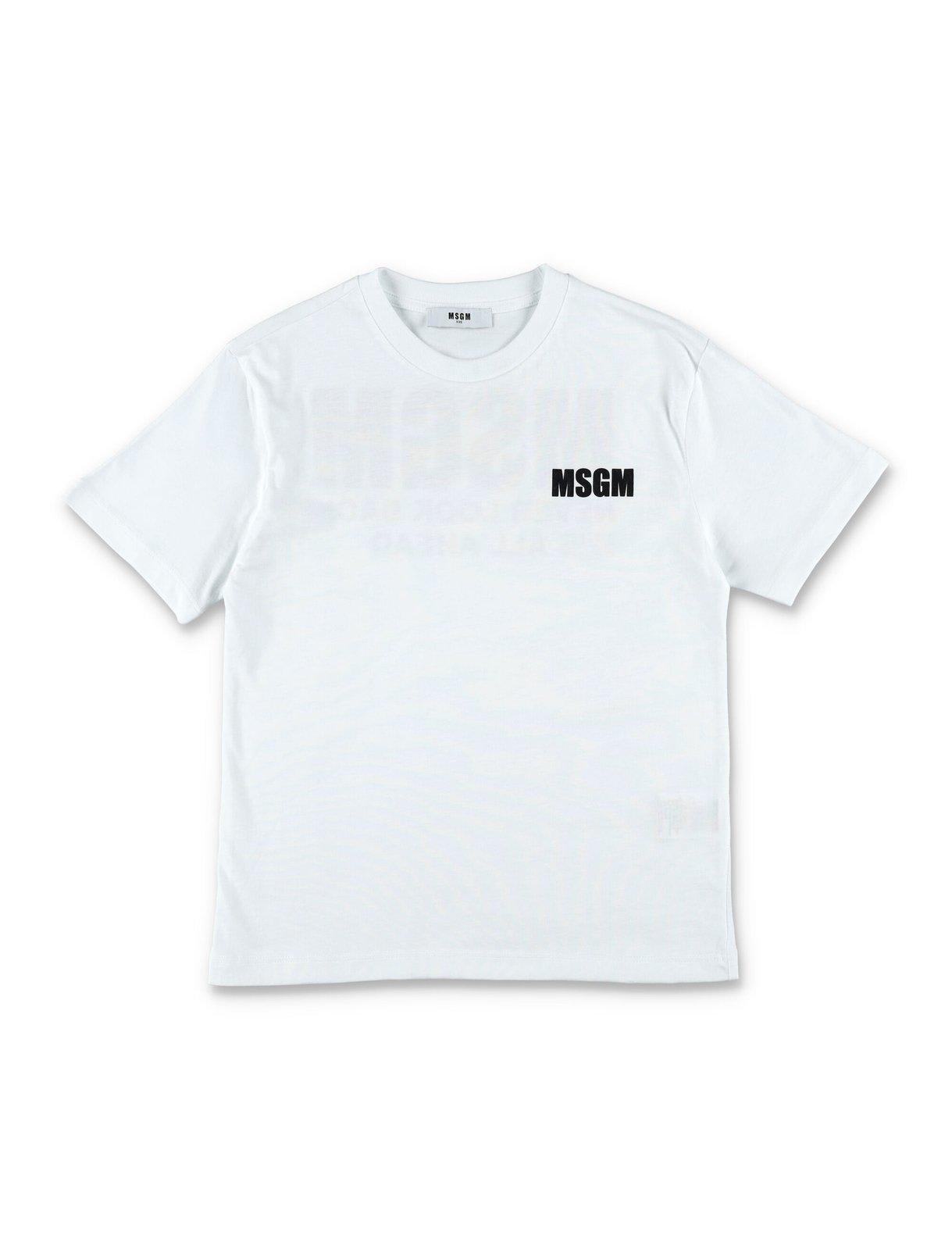 Shop Msgm Logo Printed Crewneck T-shirt In Bianco