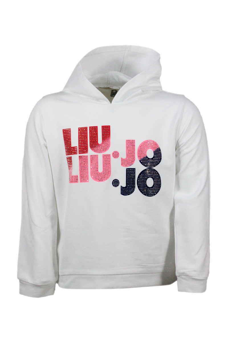 Liu-Jo Crewneck Sweatshirt With Hood And Rhinestone Writing