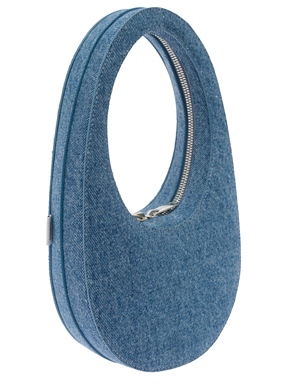 Shop Coperni Mini Swipe Light Blue Handbag With Embossed Logo In Denim Woman In Washed Blue
