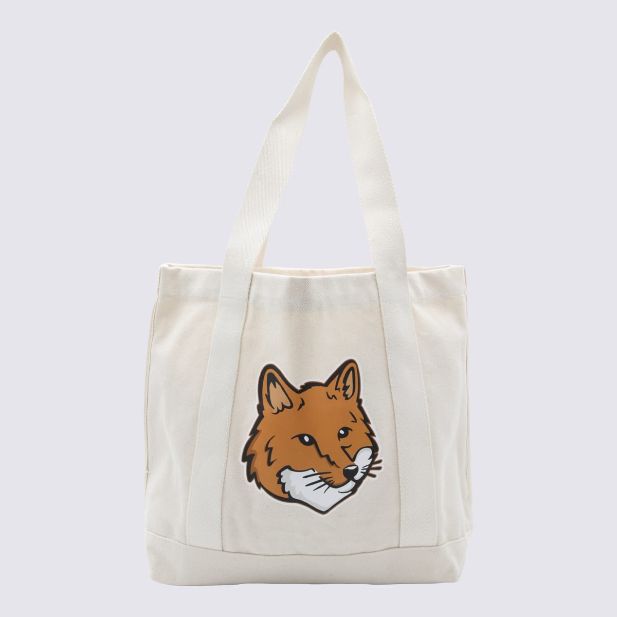 Maison Kitsuné Ecru Cotton Fox Head Tote Bag In Beige