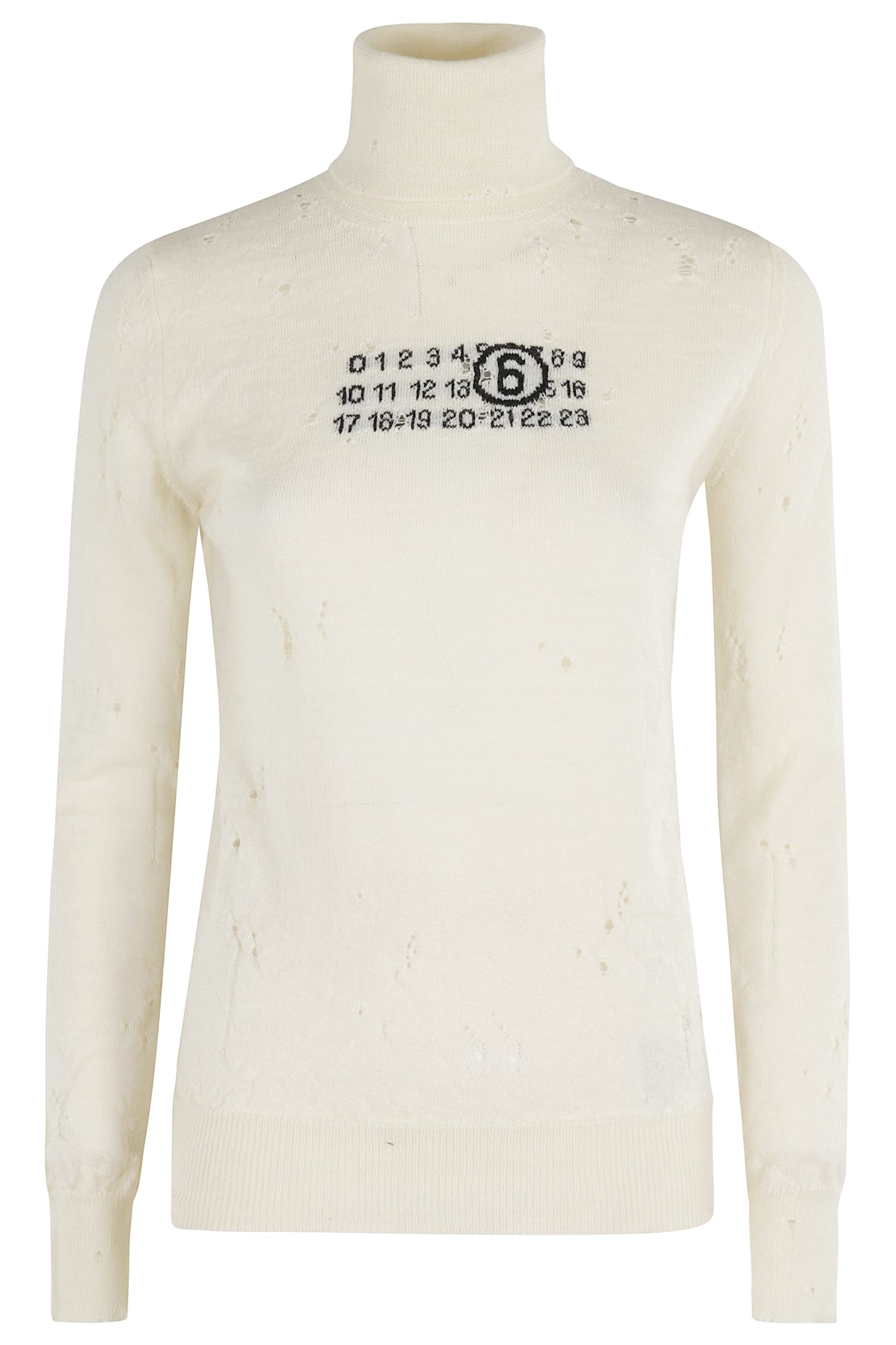 Mm6 Maison Margiela Distressed Crewneck Knitwear With Ribbed Finish In Neutral